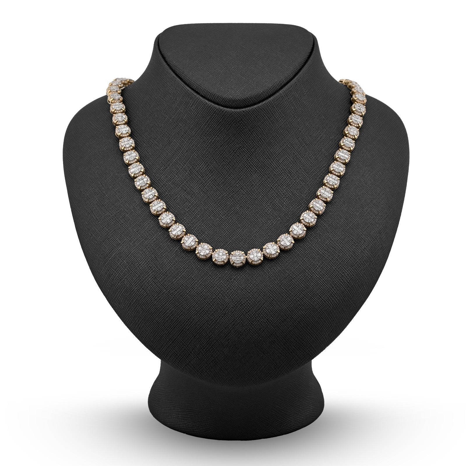 8MM 10k Yellow Gold 14CTW Baguette/Round Diamond 44.4g Iced Cluster Tennis Chain - Elite Jewelers - Necklaces & Chains
