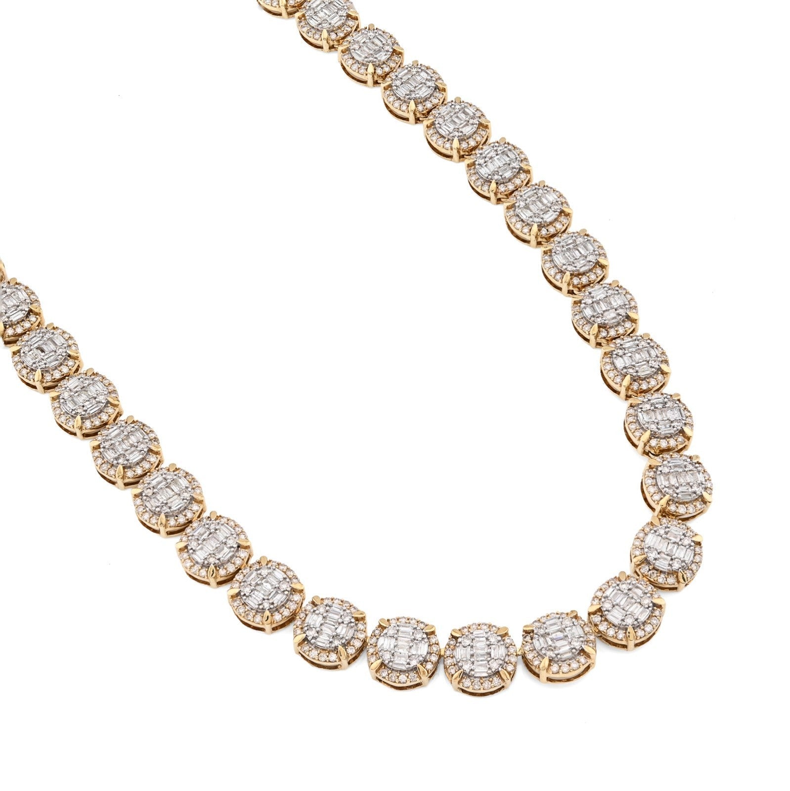 8MM 10k Yellow Gold 14CTW Baguette/Round Diamond 44.4g Iced Cluster Tennis Chain - Elite Jewelers - Necklaces & Chains