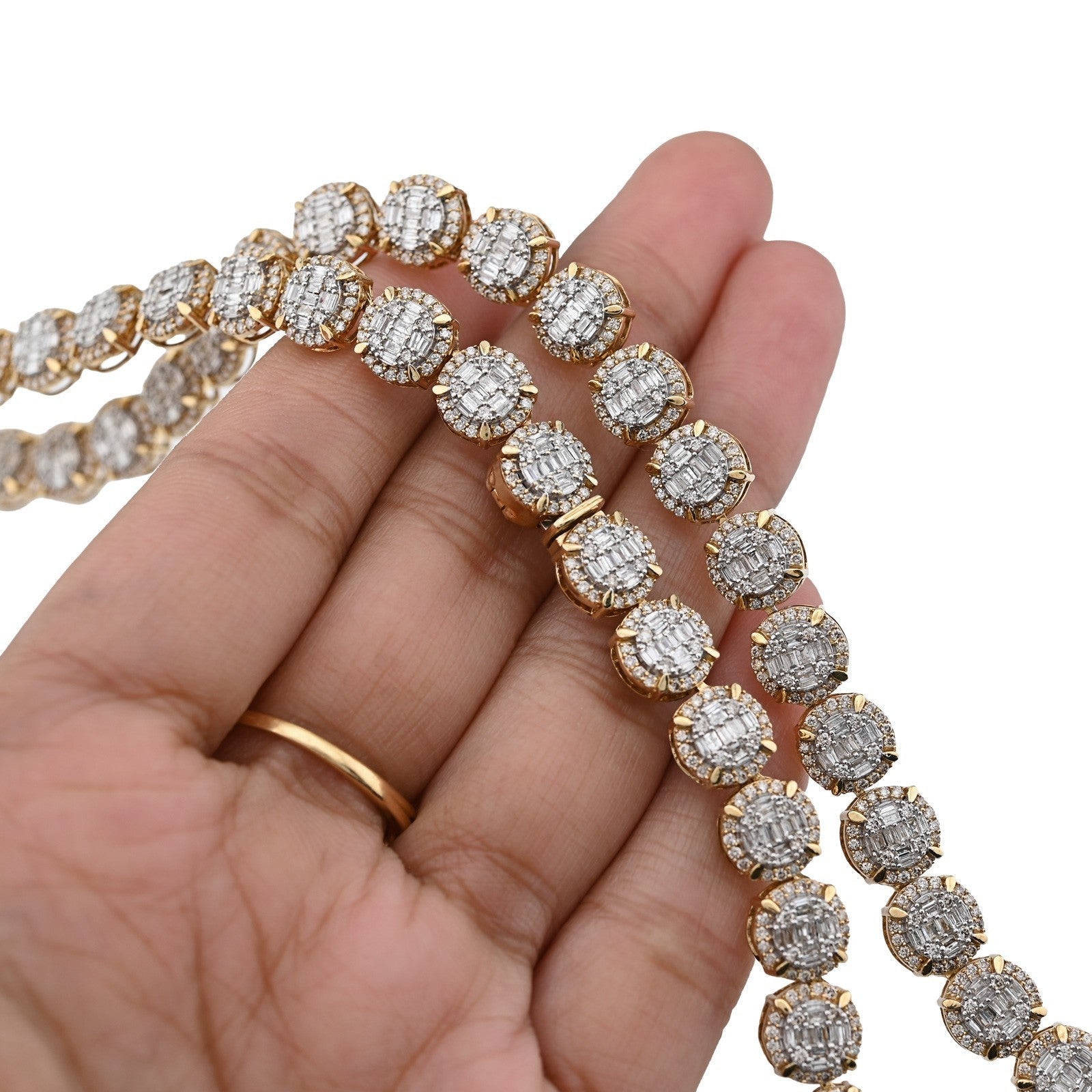 8MM 10k Yellow Gold 14CTW Baguette/Round Diamond 44.4g Iced Cluster Tennis Chain - Elite Jewelers - Necklaces & Chains