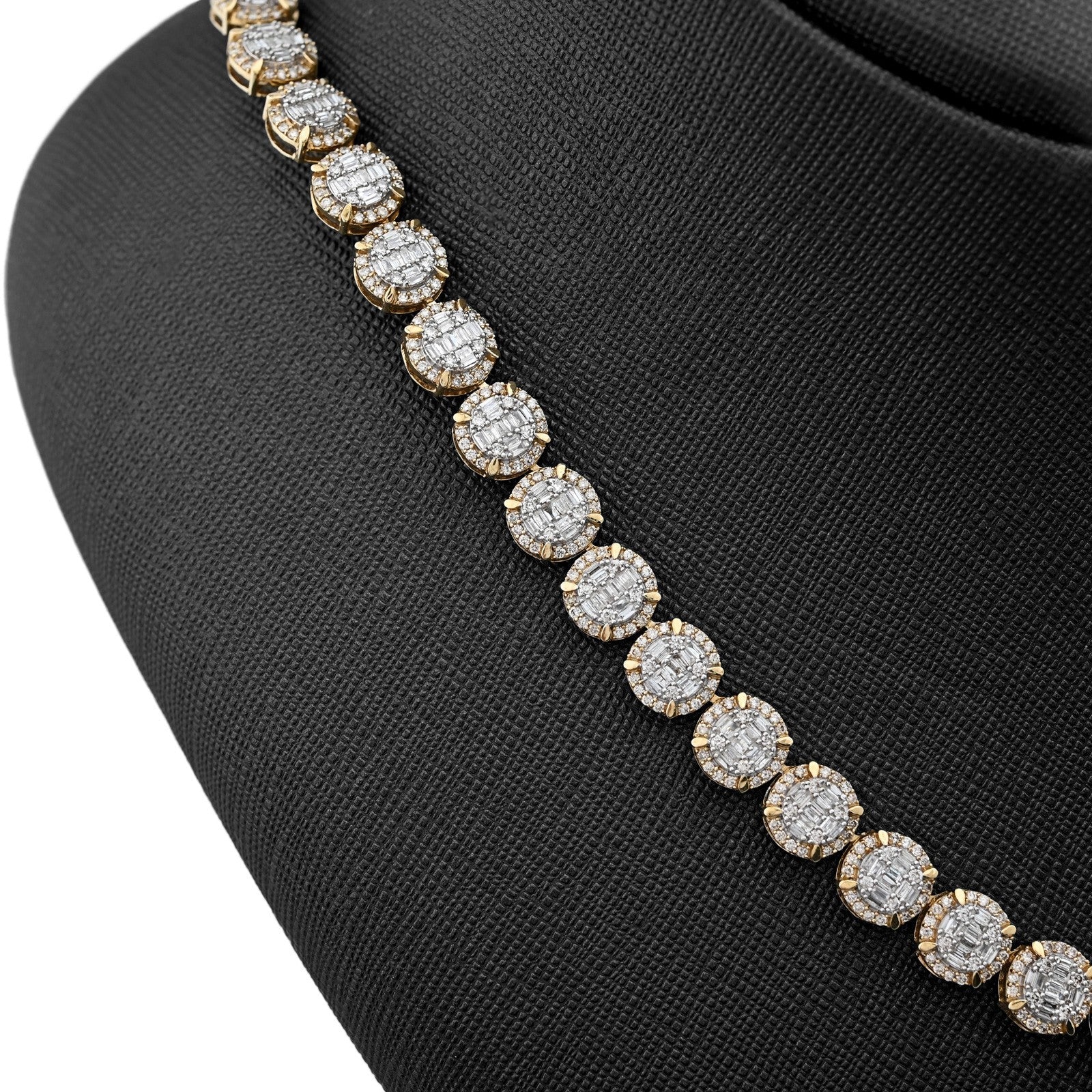 8MM 10k Yellow Gold 14CTW Baguette/Round Diamond 44.4g Iced Cluster Tennis Chain - Elite Jewelers - Necklaces & Chains