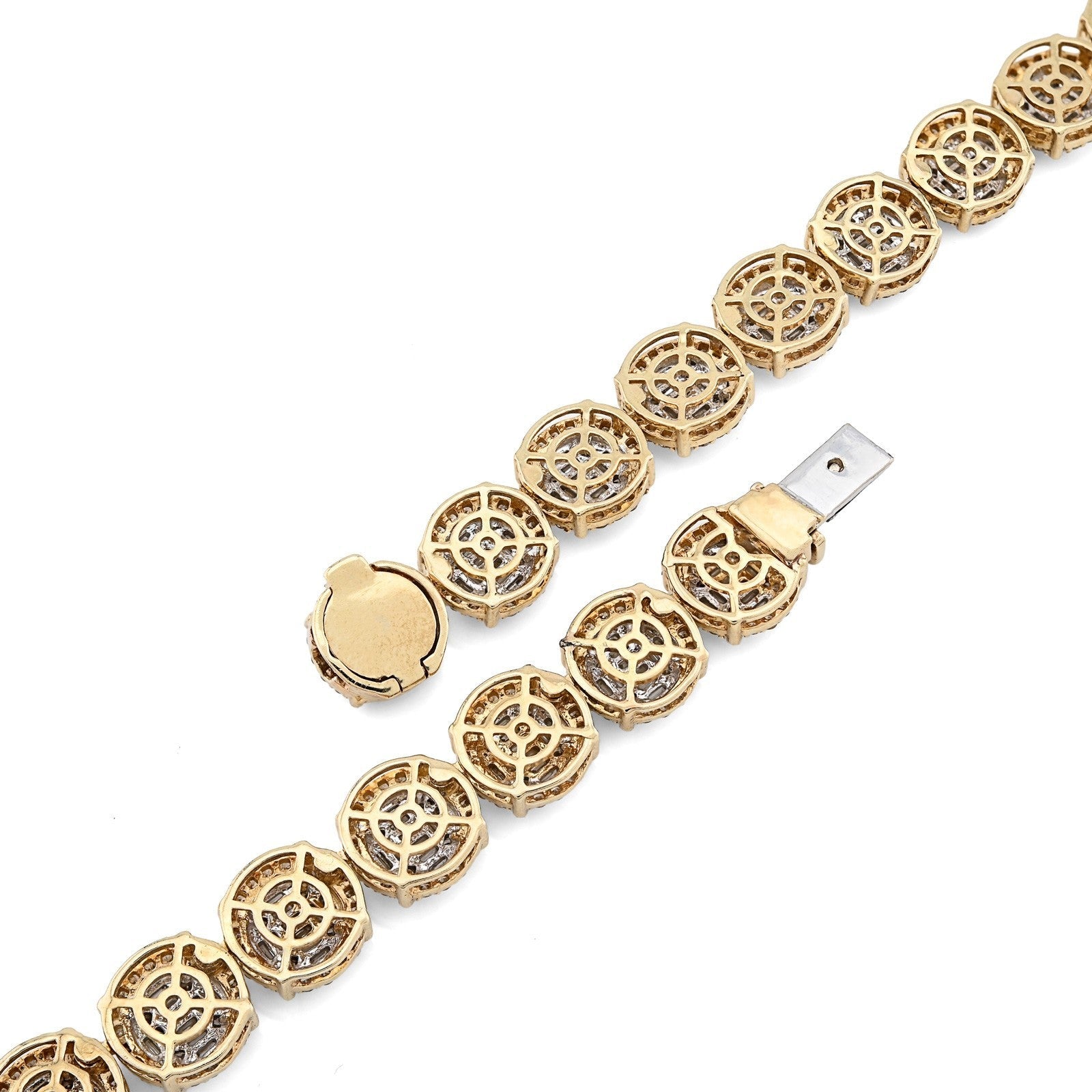 8MM 10k Yellow Gold 14CTW Baguette/Round Diamond 44.4g Iced Cluster Tennis Chain - Elite Jewelers - Necklaces & Chains
