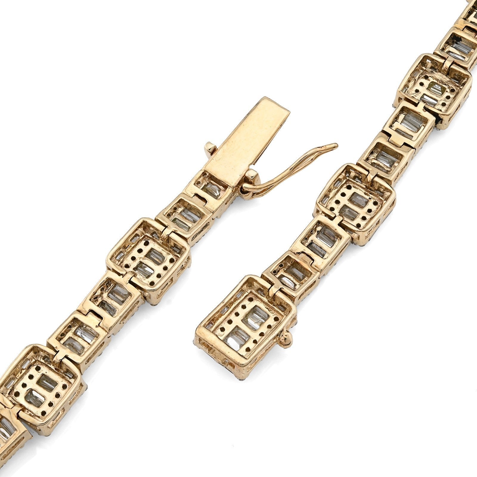 8MM 10k Yellow Gold 22CTW Baguette/Round 50gms Diamond Halo Cluster Tennis Chain - Elite Jewelers - Necklaces & Chains