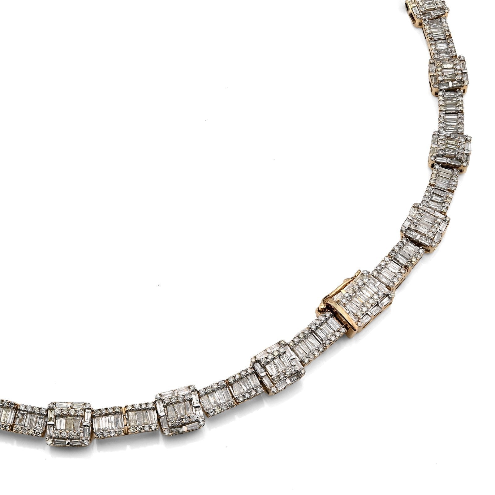 8MM 10k Yellow Gold 22CTW Baguette/Round 50gms Diamond Halo Cluster Tennis Chain - Elite Jewelers - Necklaces & Chains