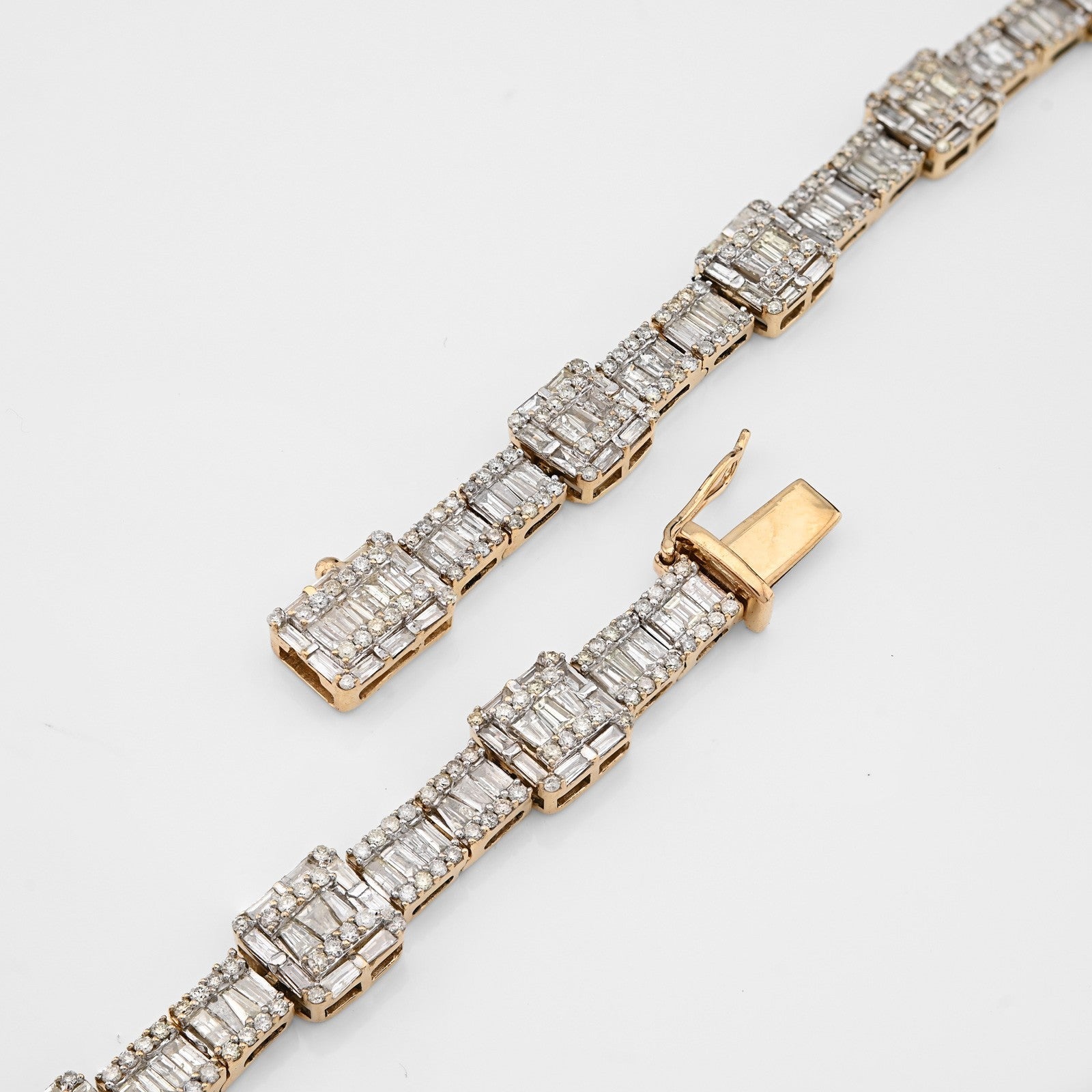 8MM 10k Yellow Gold 22CTW Baguette/Round 50gms Diamond Halo Cluster Tennis Chain - Elite Jewelers - Necklaces & Chains