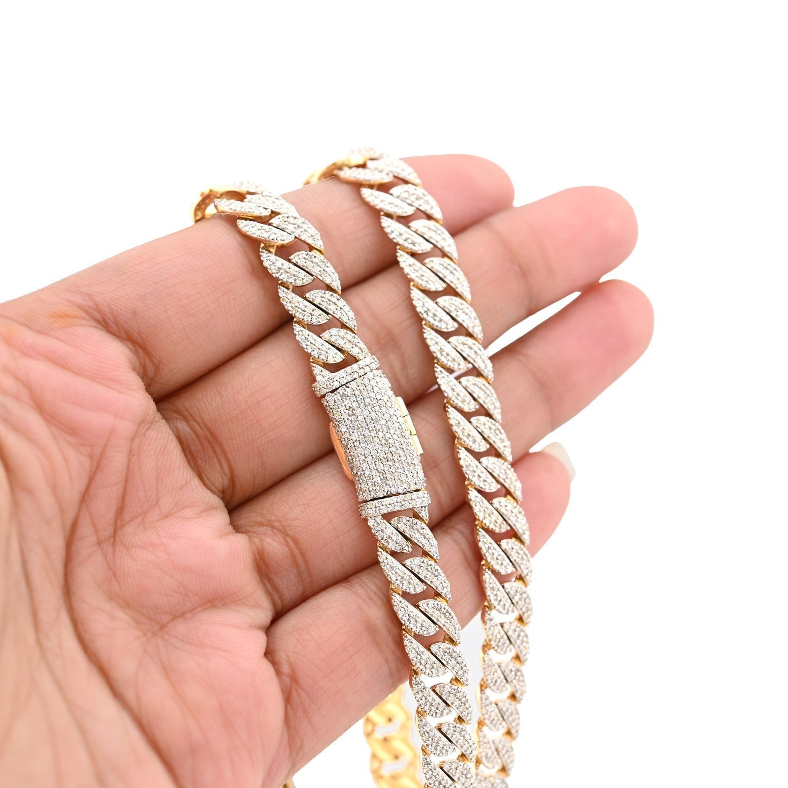 8MM 10k Yellow Gold 9 CTW Natural Diamond Cuban Link Chain 20In 36.8gms Necklace - Elite Jewelers - Necklaces & Chains