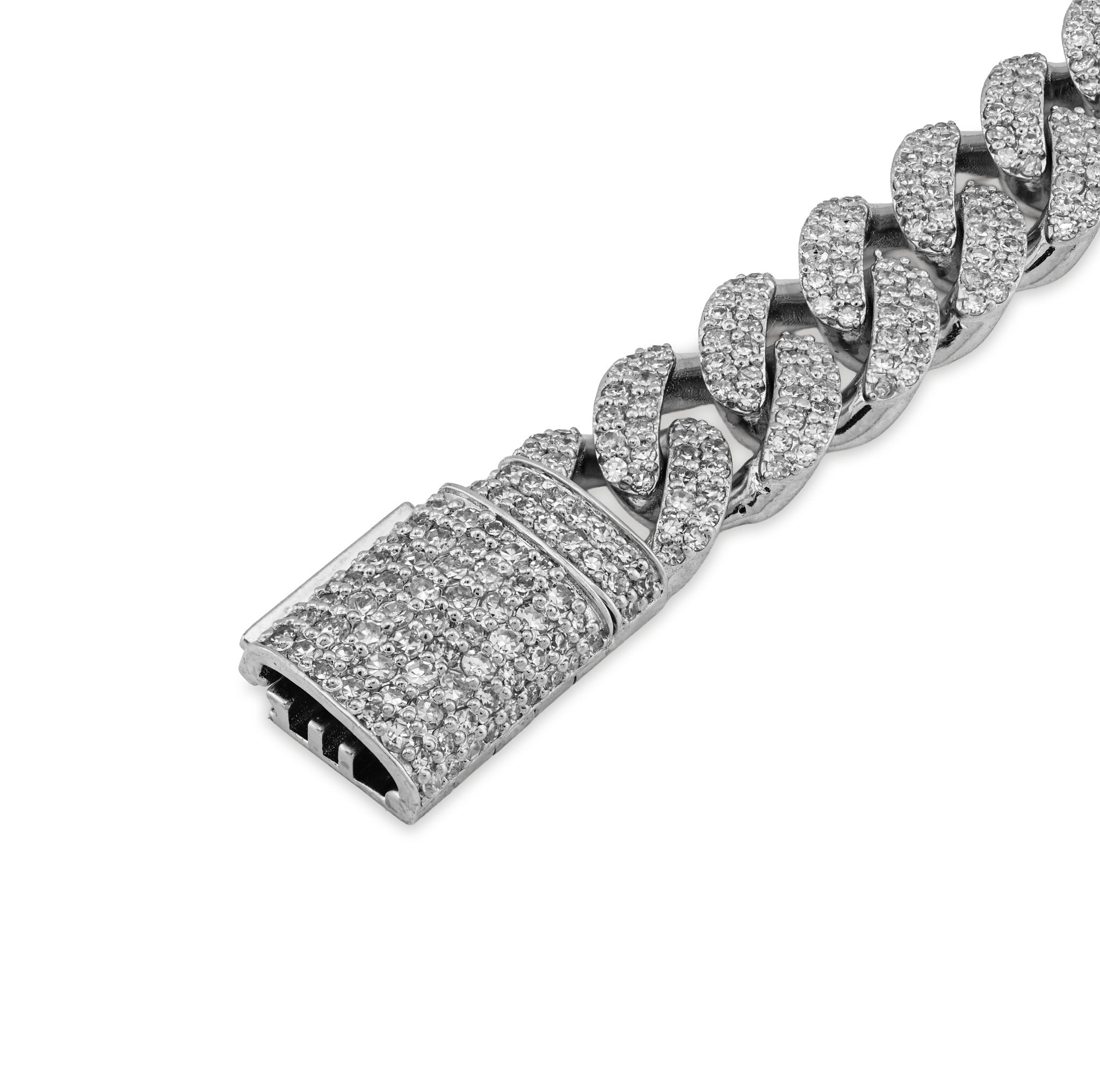925 All White Cuban Link 9.25CT Lab Diamond 12MM 8" Men Bracelet - Elite Jewelers - Bracelets