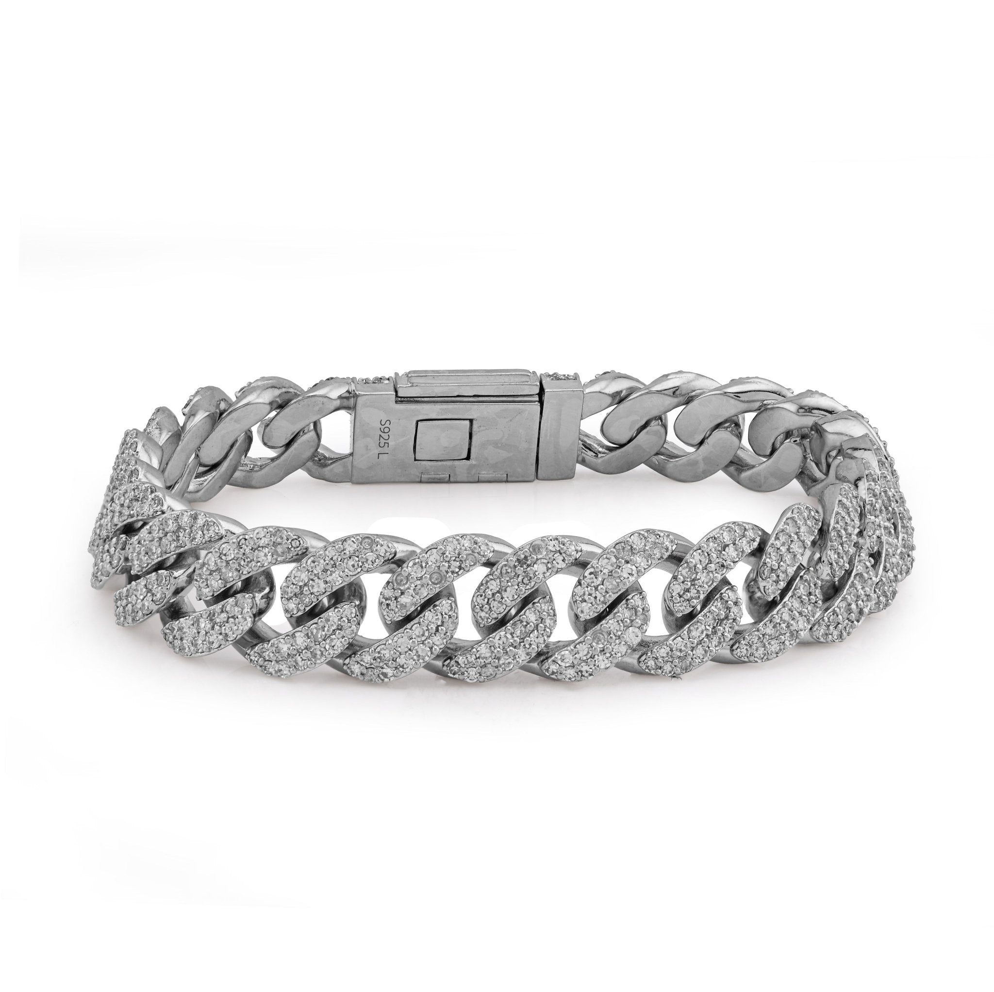 925 All White Cuban Link 9.25CT Lab Diamond 12MM 8" Men Bracelet - Elite Jewelers - Bracelets