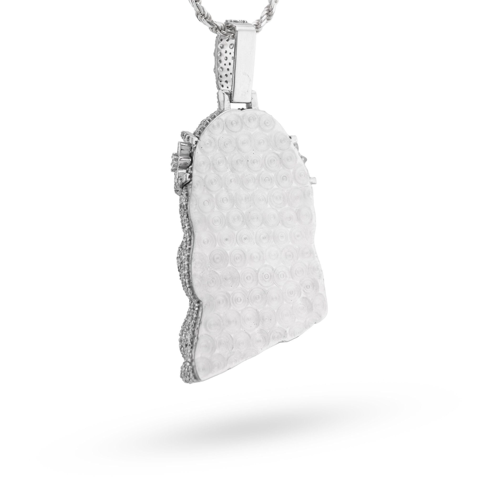925 All White Jesus Head Round/Teardrop 14.91CT Lab Diamond Flower Crown 3" Pendant Men Charm - Elite Jewelers - Charms & Pendants