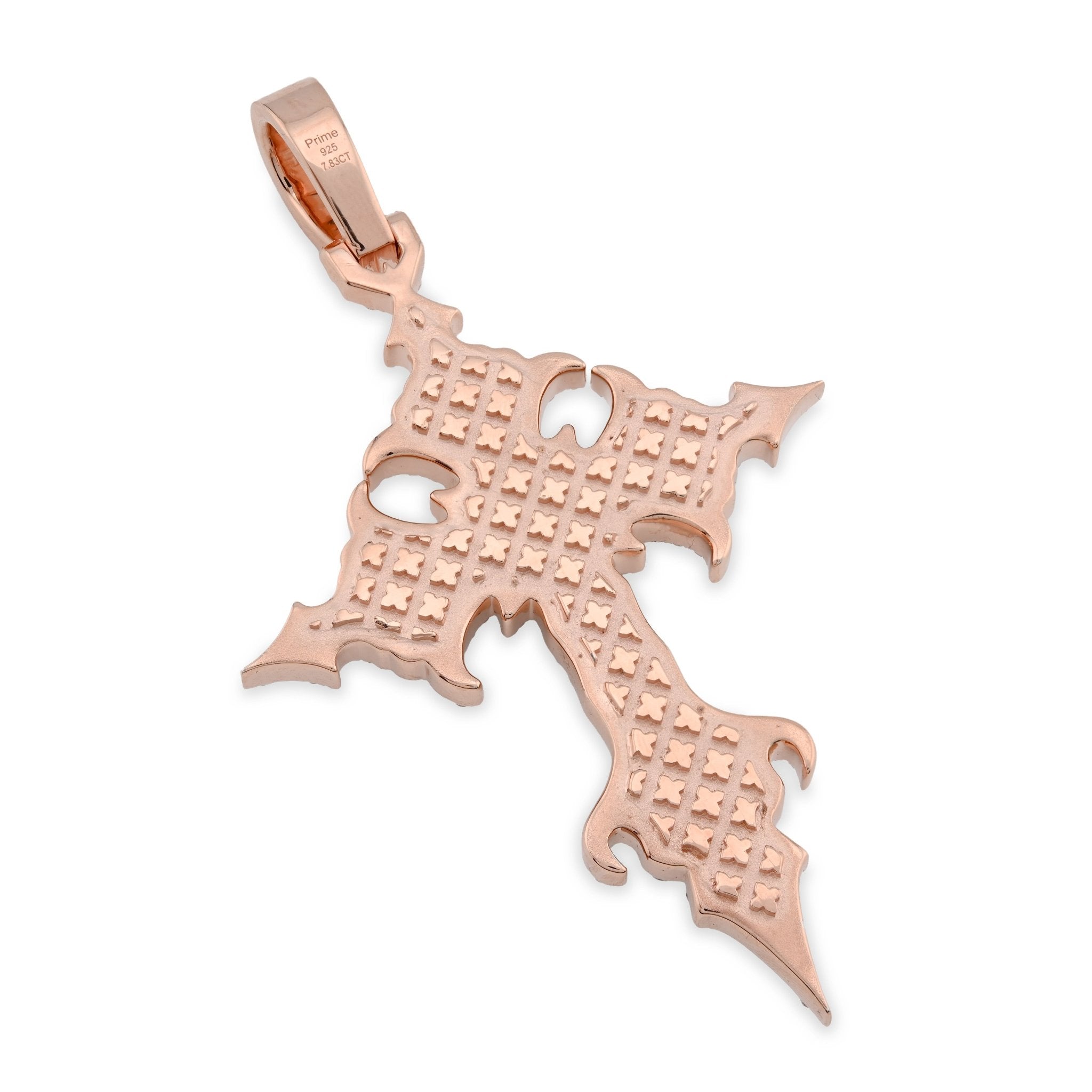 925 Rose Princess Cut Solitaire 7.83CT Lab Diamond Cross Pendant 37.6g Men 3.5" Charm - Elite Jewelers - Charms & Pendants