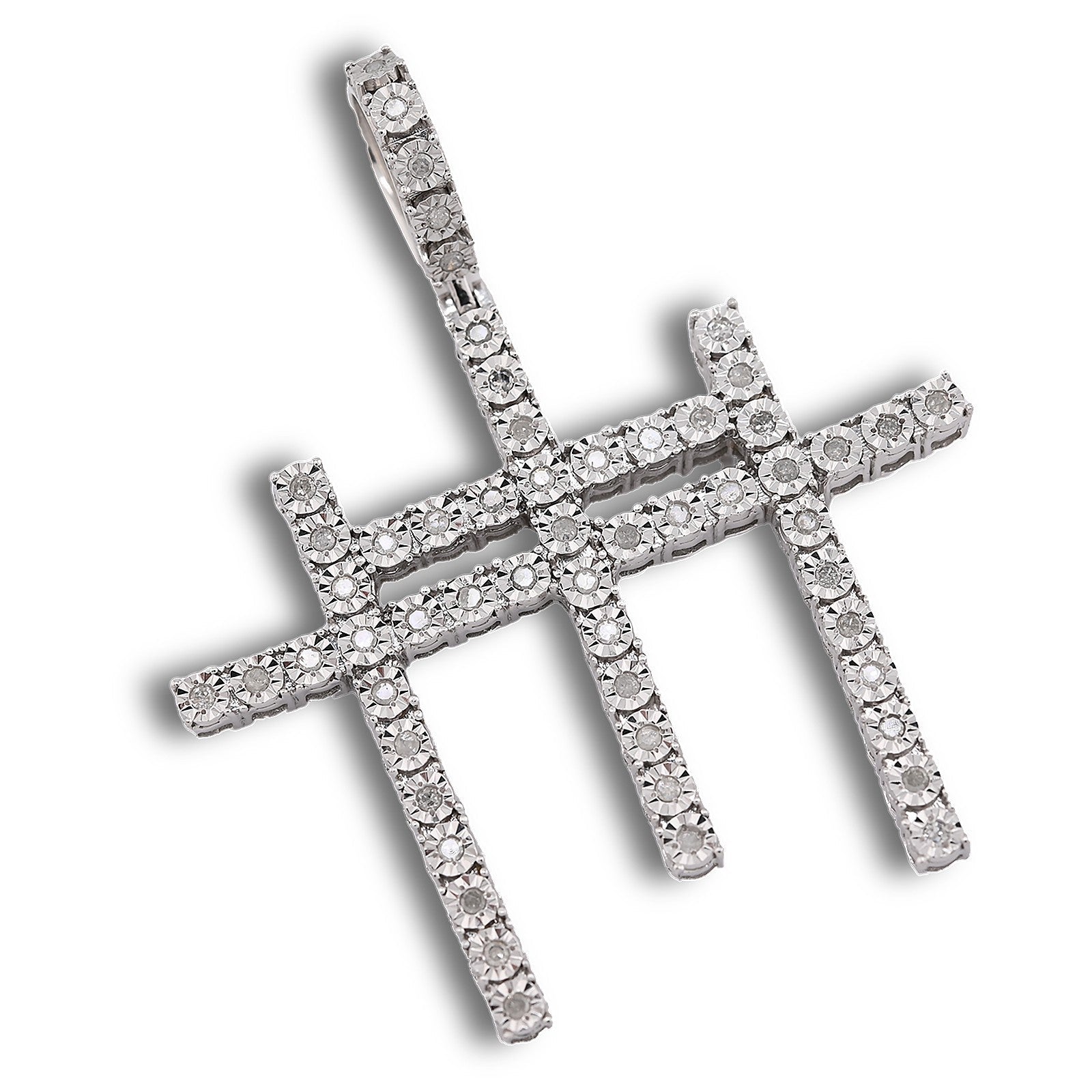925 Silver 0.55 CTW Natural Diamond Religious 3 Cross Pendant 7.7g Mens Charm - Elite Jewelers - Charms & Pendants