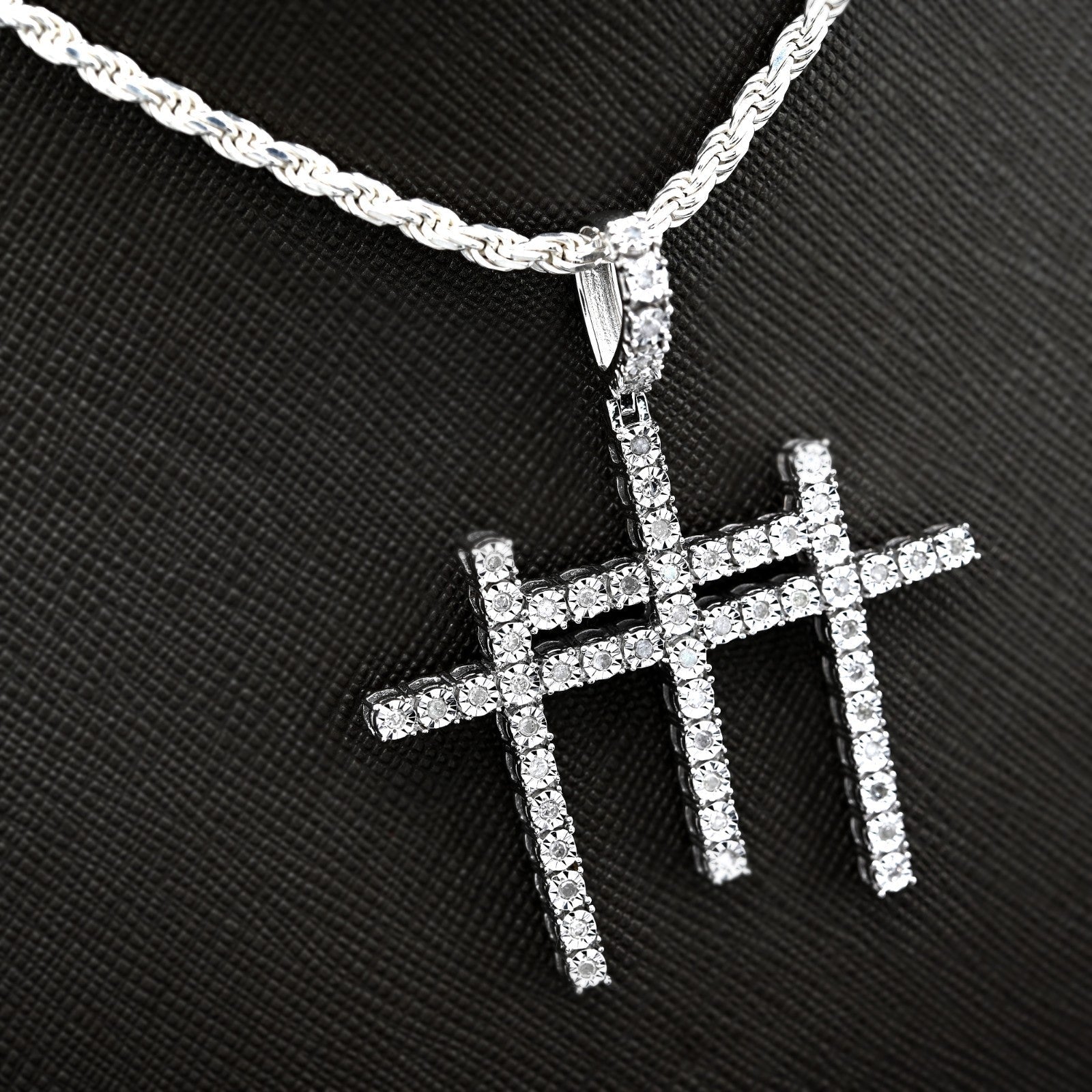 925 Silver 0.55 CTW Natural Diamond Religious 3 Cross Pendant 7.7g Mens Charm - Elite Jewelers - Charms & Pendants