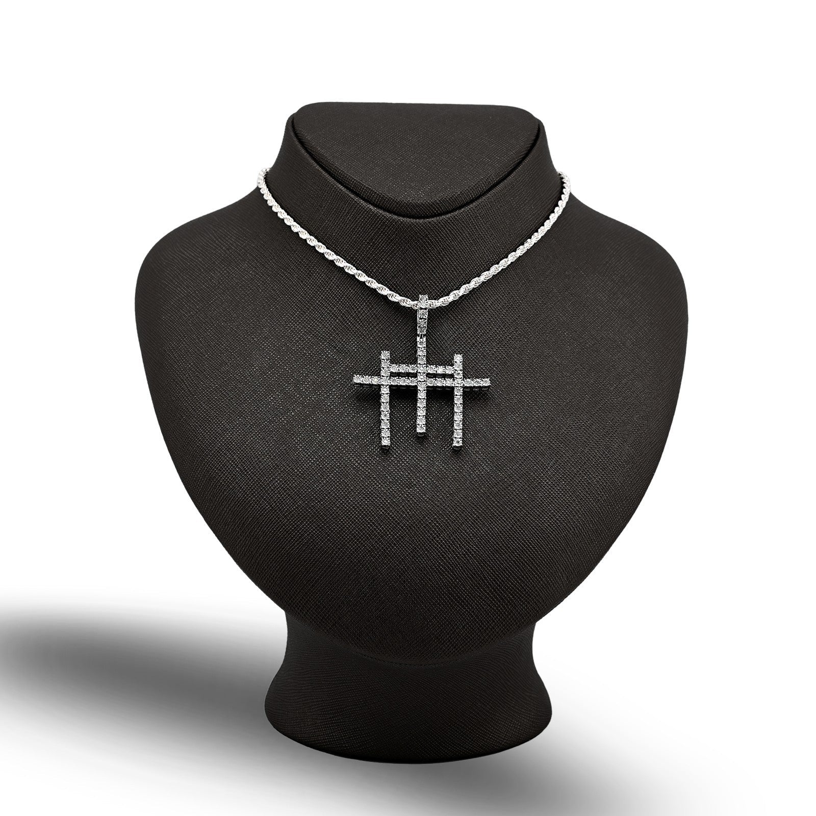 925 Silver 0.55 CTW Natural Diamond Religious 3 Cross Pendant 7.7g Mens Charm - Elite Jewelers - Charms & Pendants