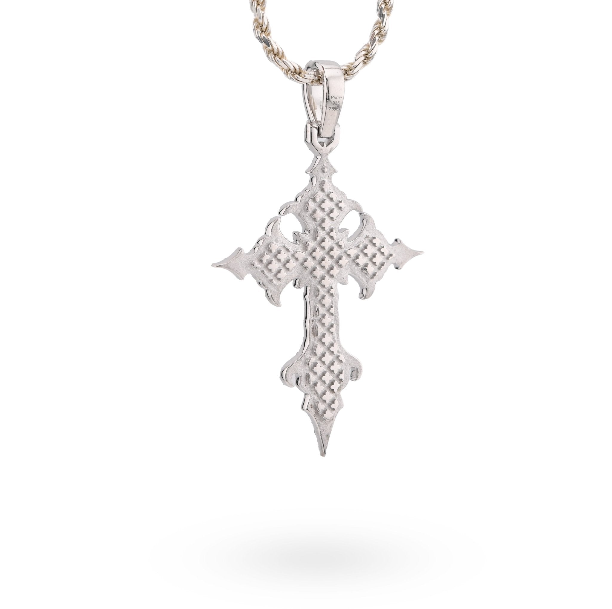 925 Silver 2.96CT Lab Diamond Princess Cut Solitaire Cross Pendant 2.5" Men 12.9g Men Charm - Elite Jewelers - Charms & Pendants