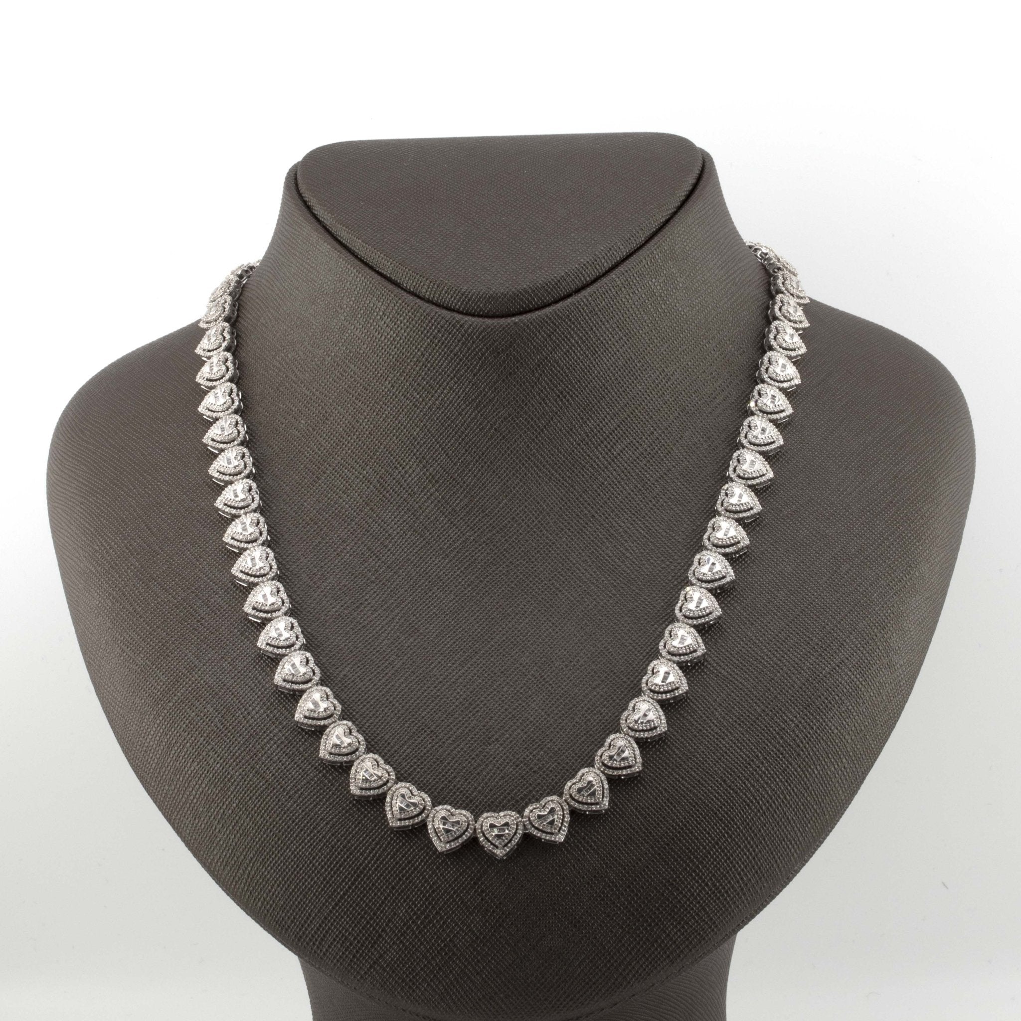 925 Silver 31.27 Grams Heart Shape Chain 8.08 CTW - Elite Jewelers - Necklaces & Chains