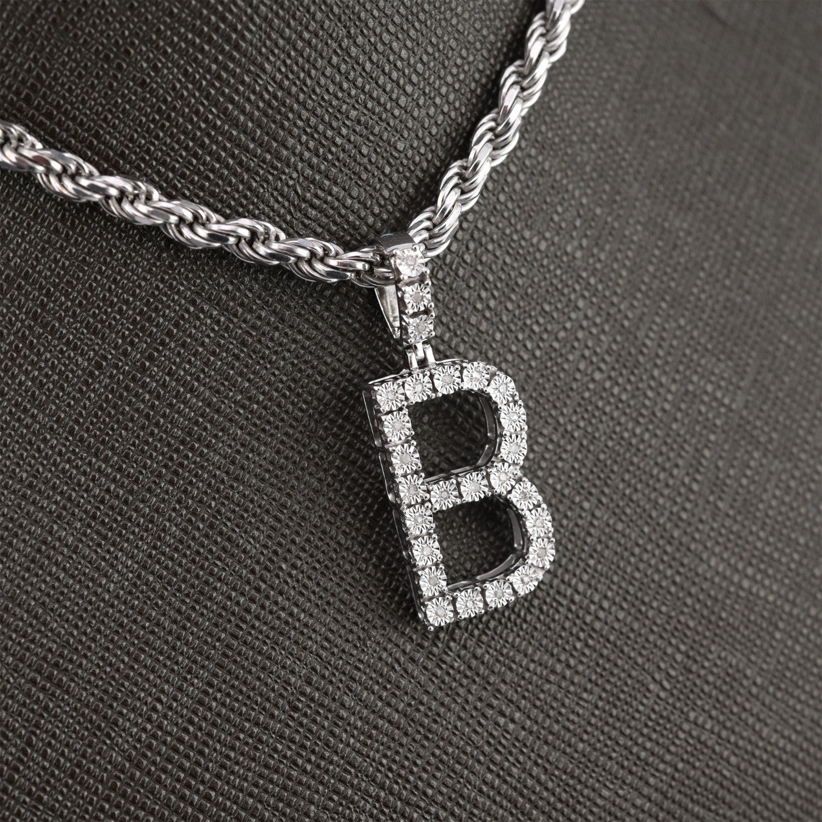 925 Silver Natural 0.15 CTW Diamond Initial Alphabet "B" Pendant 2g Unisex Charm - Elite Jewelers - Charms & Pendants
