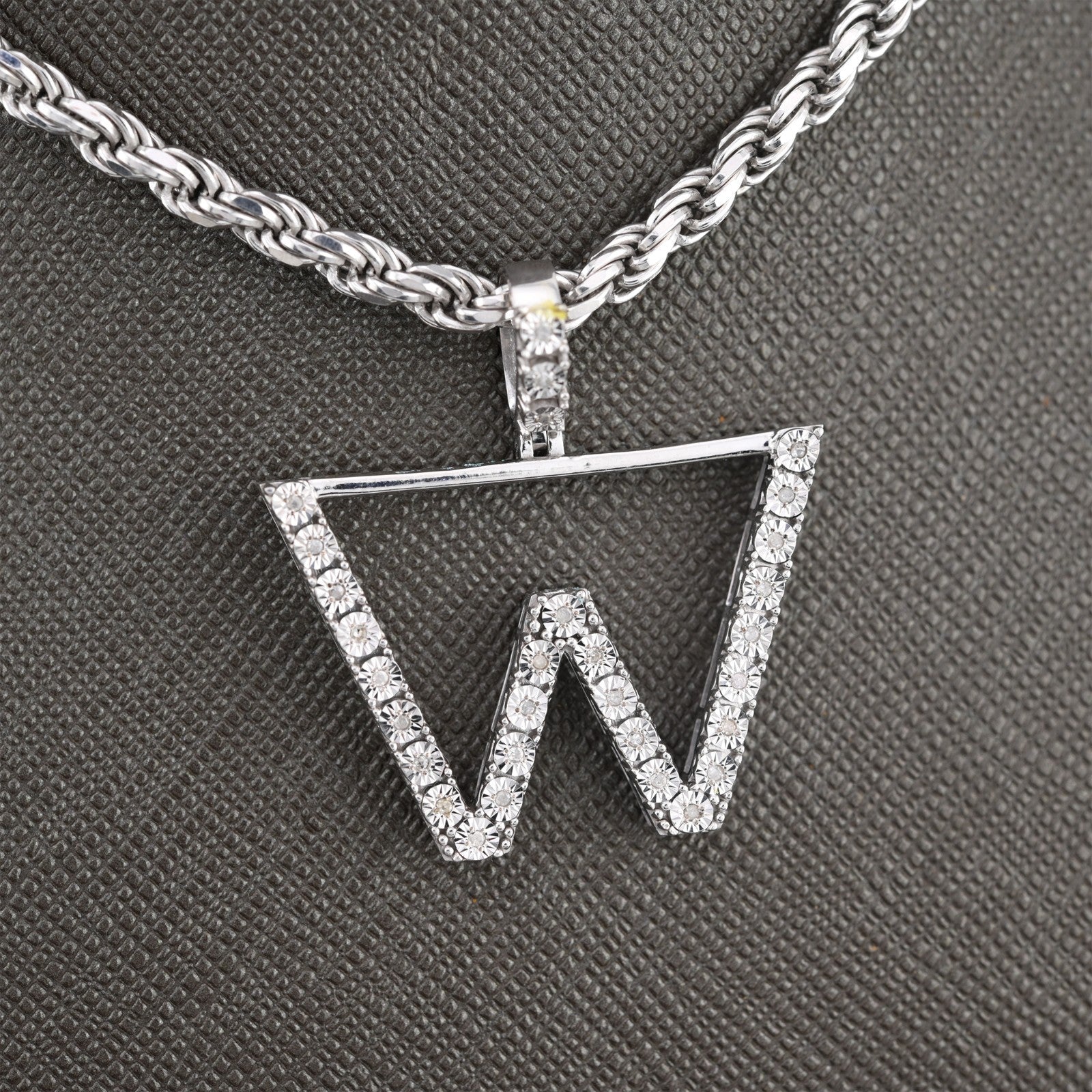 925 Silver Natural 0.15 CTW Diamond Initial Alphabet "W" Pendant 2g Unisex Charm - Elite Jewelers - Charms & Pendants