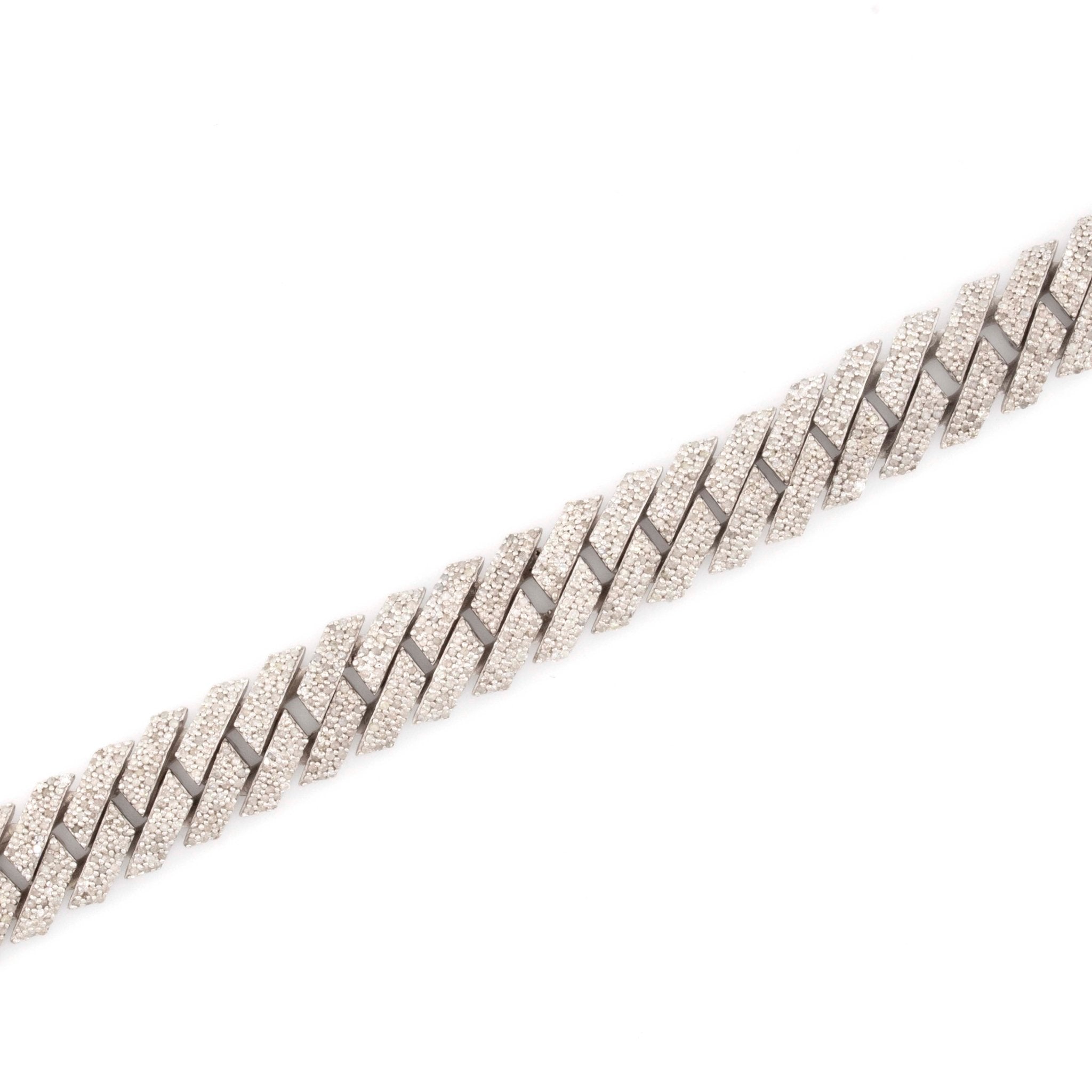 925 Silver Round Diamond Snake Cuban Bracelet 12mm 8" - Elite Jewelers - Bracelets