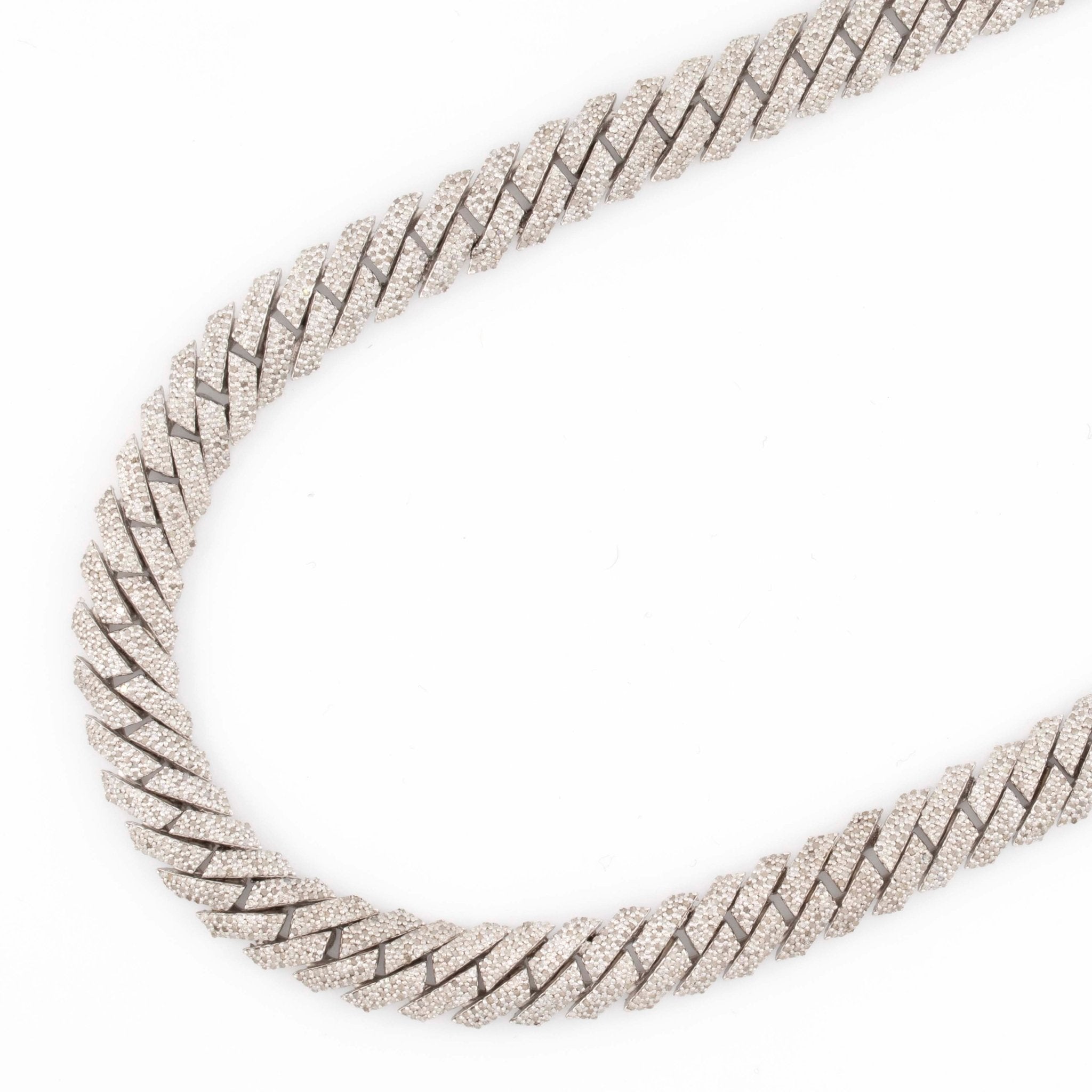 925 Silver Round Diamond Snake Cuban Necklace 10mm 18" - Elite Jewelers - Necklaces & Chains