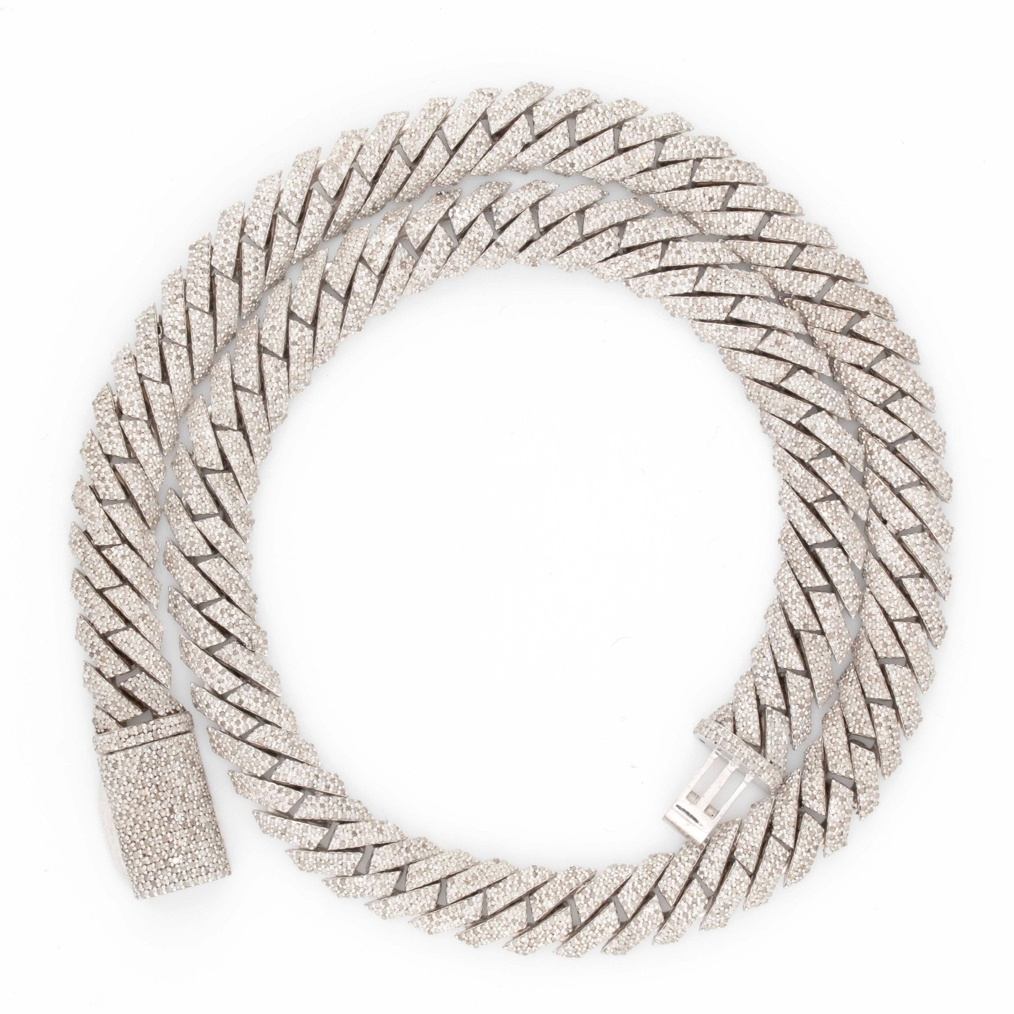 925 Silver Round Diamond Snake Cuban Necklace 10mm 18" - Elite Jewelers - Necklaces & Chains