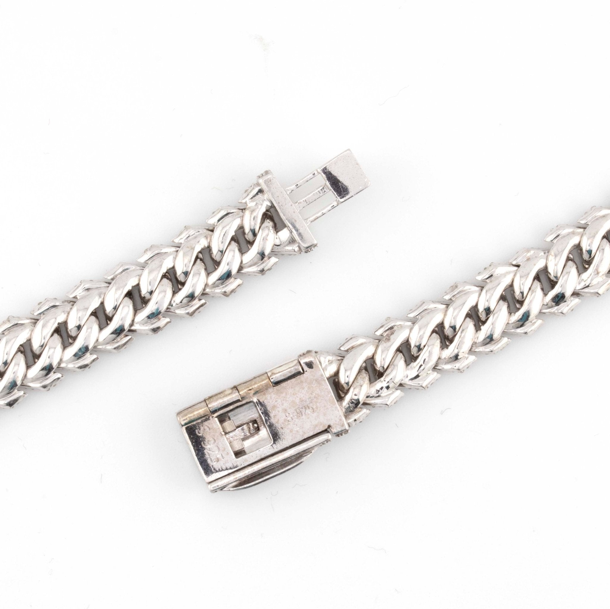 925 Silver Round Diamond Snake Cuban Necklace 10mm 18" - Elite Jewelers - Necklaces & Chains