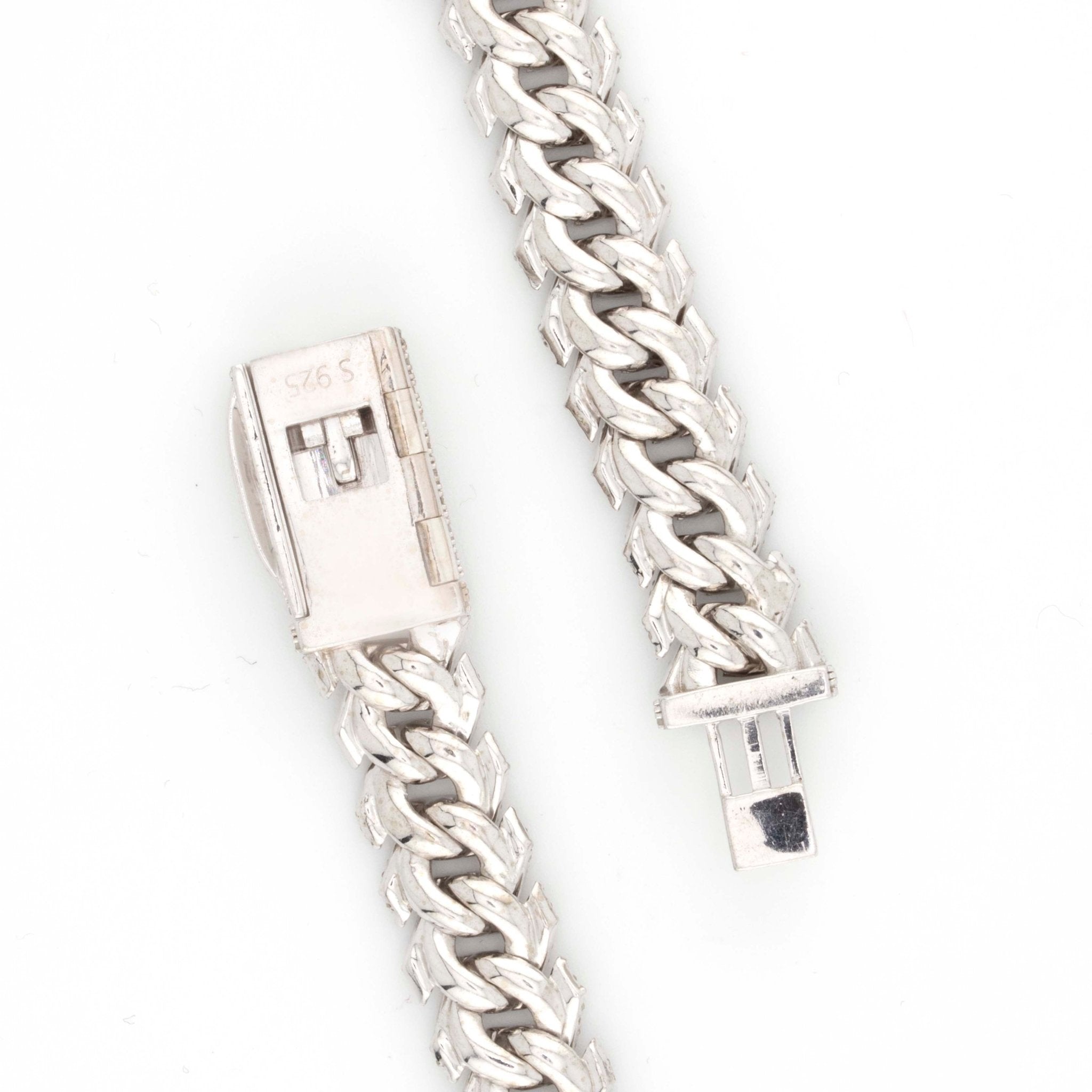 925 Silver Round Diamond Snake Cuban Necklace 12mm 22" - Elite Jewelers - Necklaces & Chains