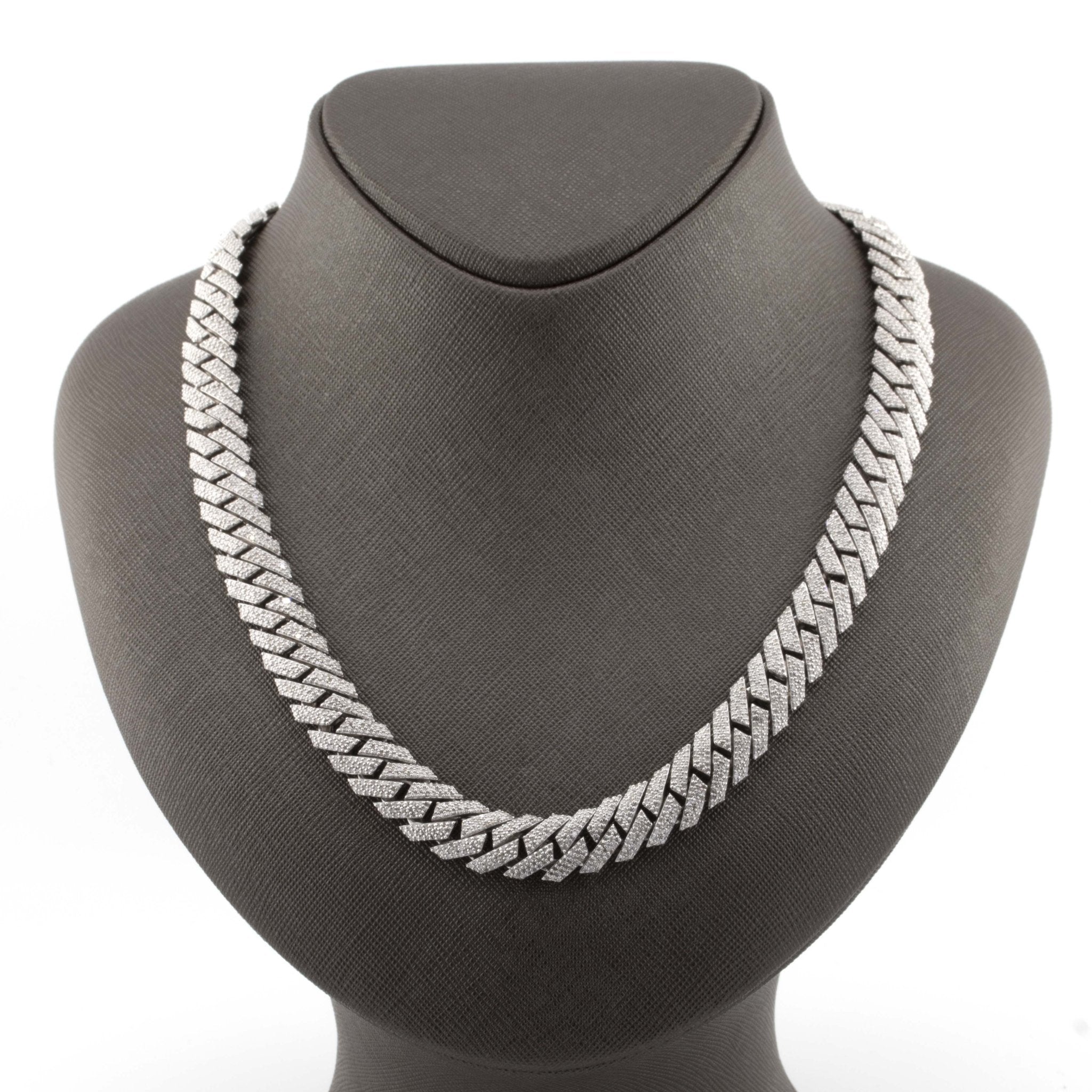 925 Silver Round Diamond Snake Cuban Necklace 12mm 22" - Elite Jewelers - Necklaces & Chains