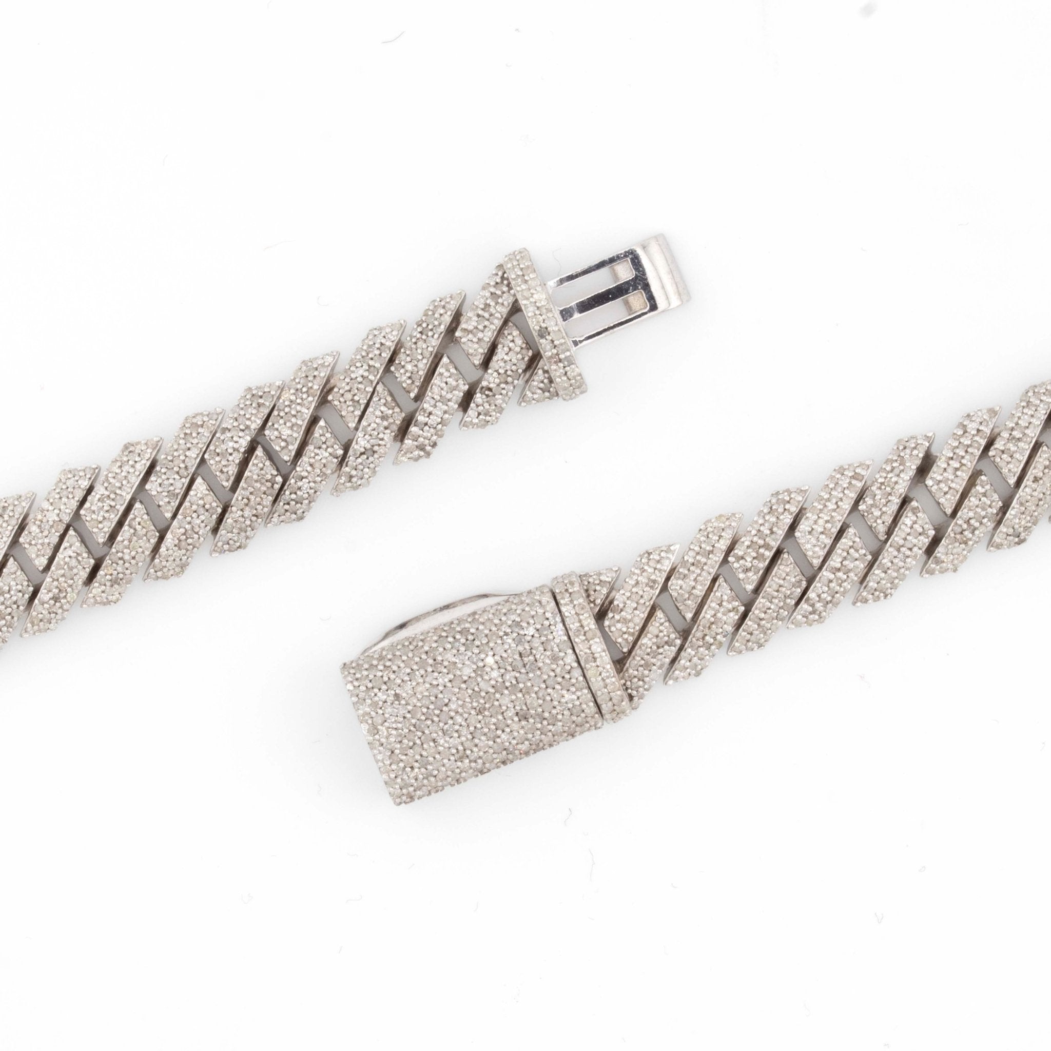 925 Silver Round Diamond Snake Cuban Necklace 12mm 22" - Elite Jewelers - Necklaces & Chains