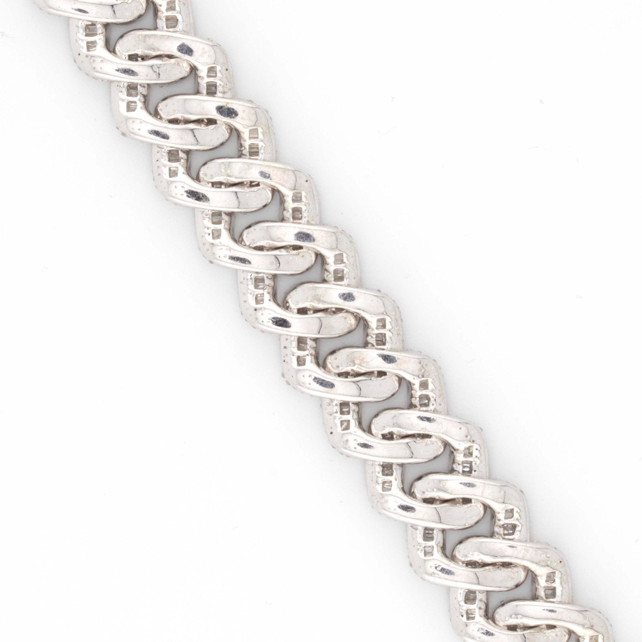 925 Silver w/ Round / Baguette Diamond Cuban Bracelet 13mm 8" - Elite Jewelers - Bracelets
