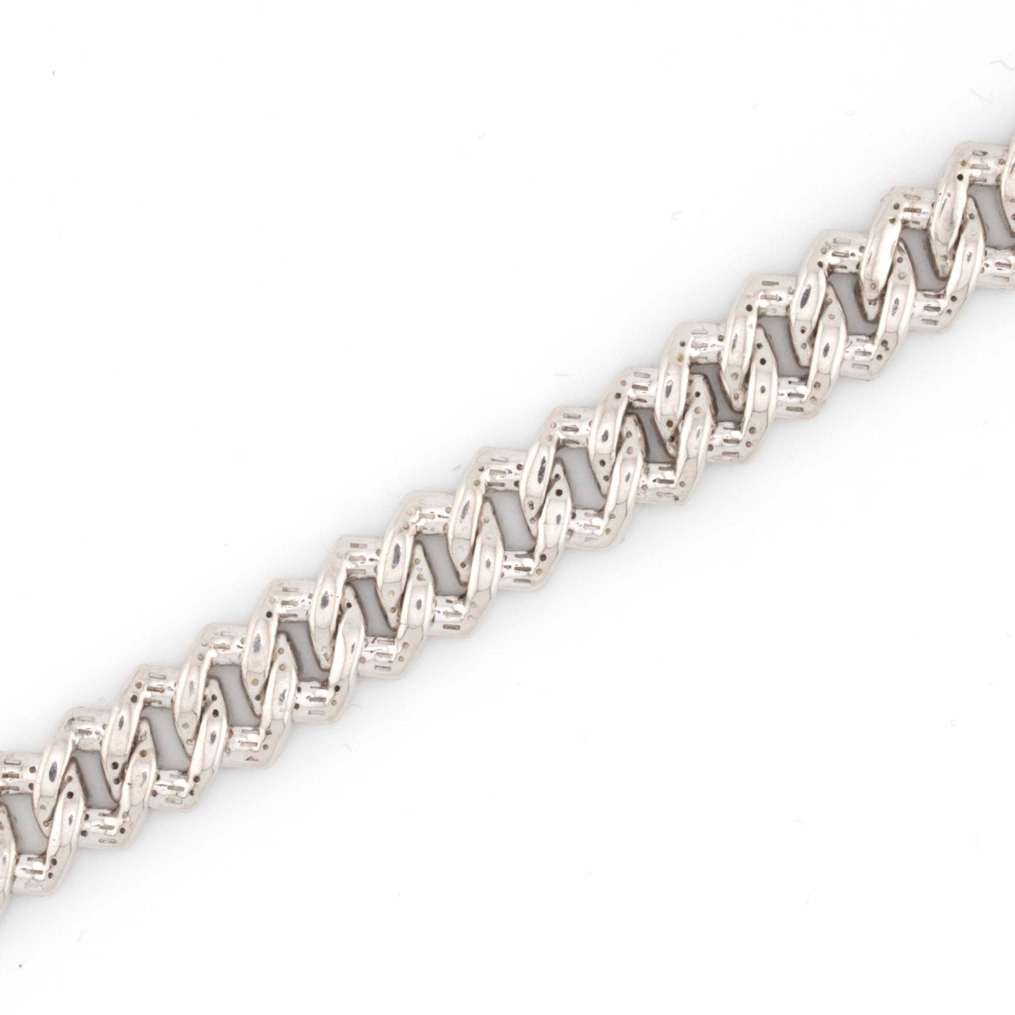 925 Silver w/ Round / Baguette Diamond Cuban Bracelet 8mm 8" - Elite Jewelers - Bracelets