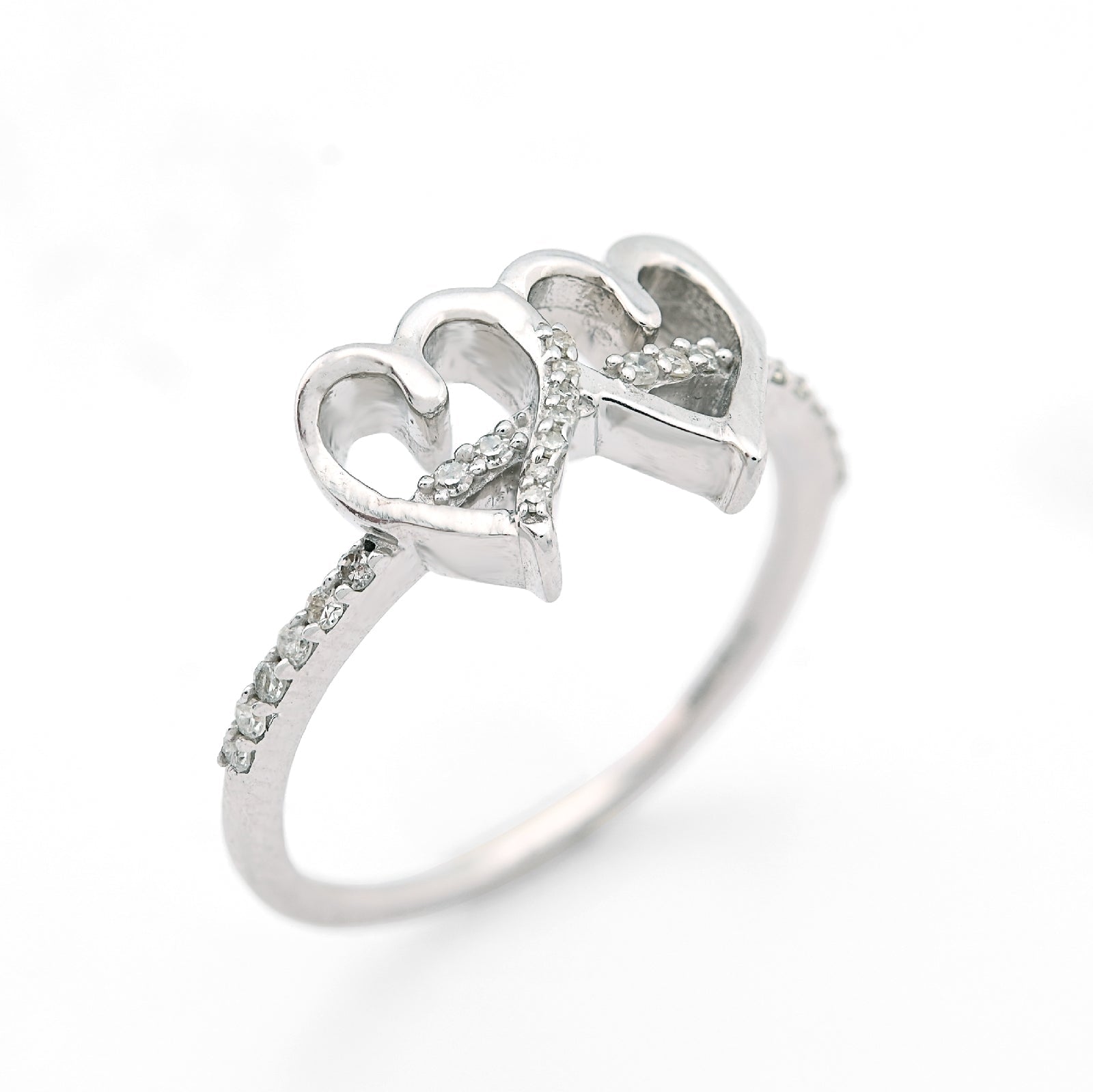 925 SS 0.125 CT Natural Diamond Dual Heart Women Beautiful Ring - Elite Jewelers - Rings