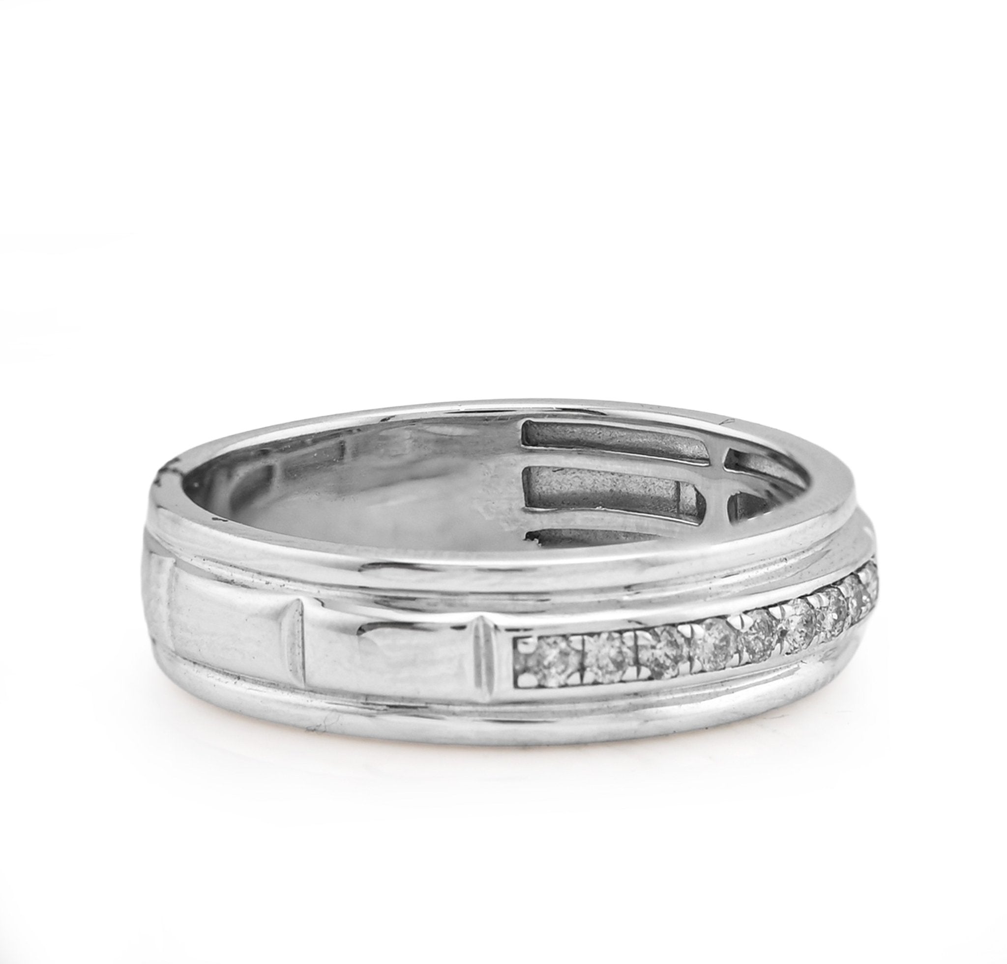 925 SS 0.16CT Natural Diamond Men Centre Row Band Ring - Elite Jewelers - Rings