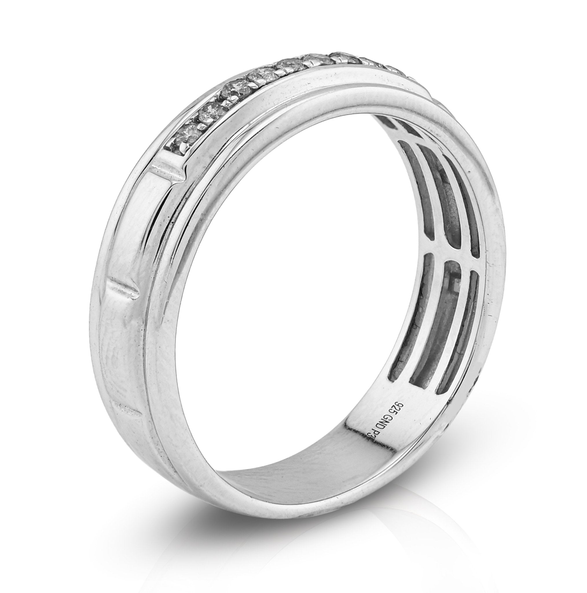 925 SS 0.16CT Natural Diamond Men Centre Row Band Ring - Elite Jewelers - Rings
