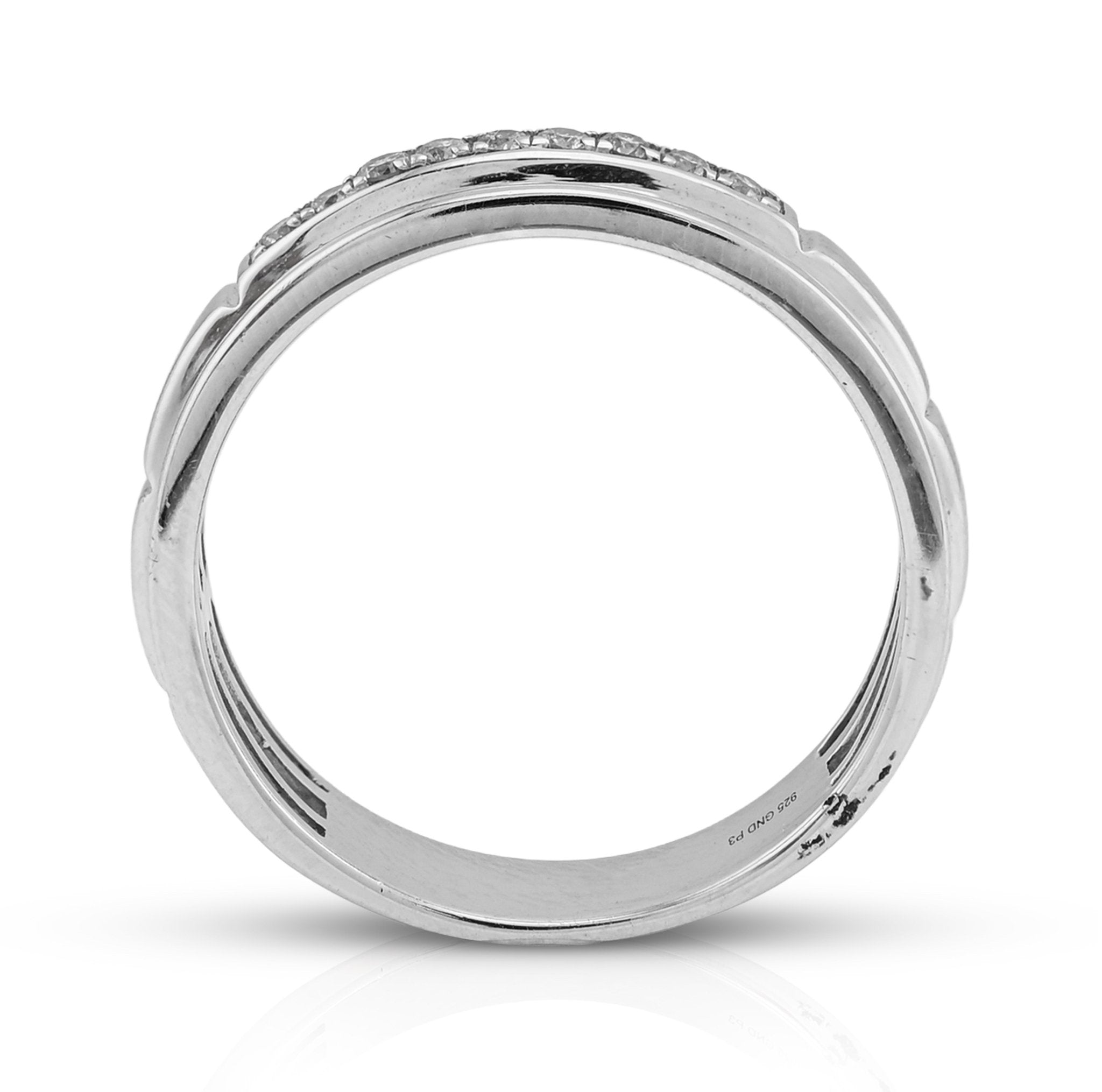 925 SS 0.16CT Natural Diamond Men Centre Row Band Ring - Elite Jewelers - Rings