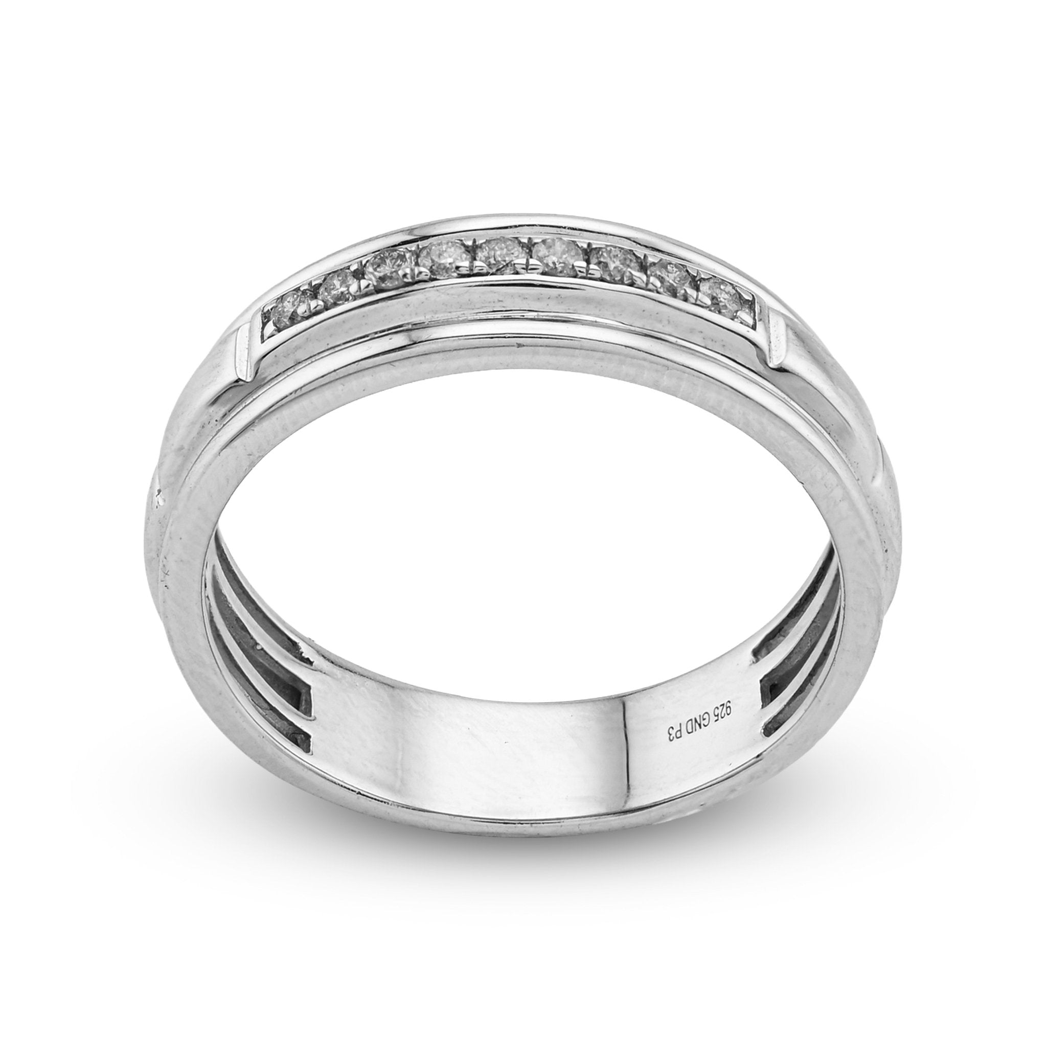 925 SS 0.16CT Natural Diamond Men Centre Row Band Ring - Elite Jewelers - Rings