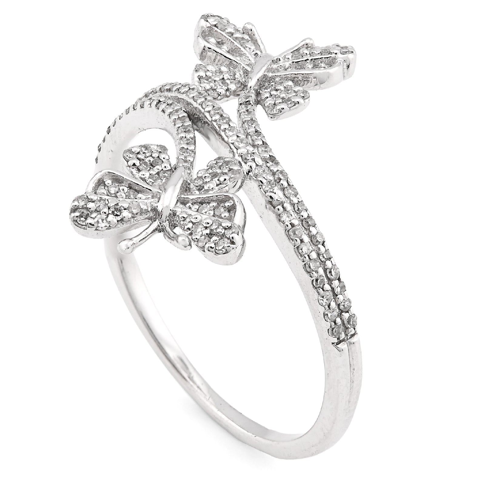 925 SS 0.23CT Natural Diamond Split Shank Butterfly Ring Women Band - Elite Jewelers - Rings