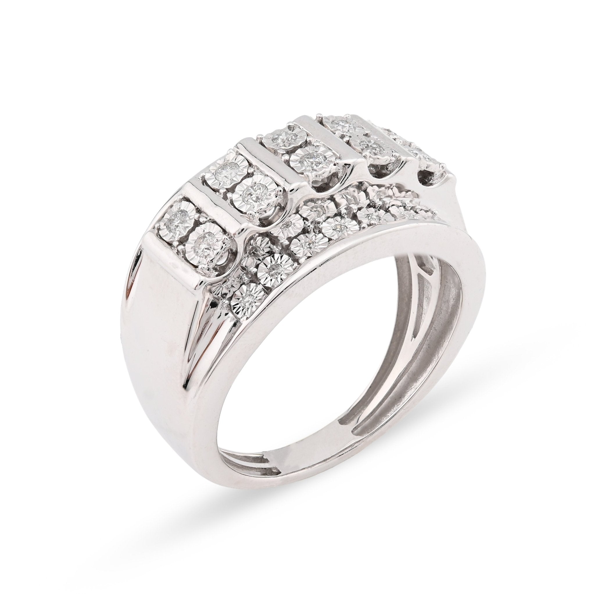 925 SS 0.25 CT Natural Diamond Illusion Rectangular Men Ring 13.8MM - Elite Jewelers - Rings