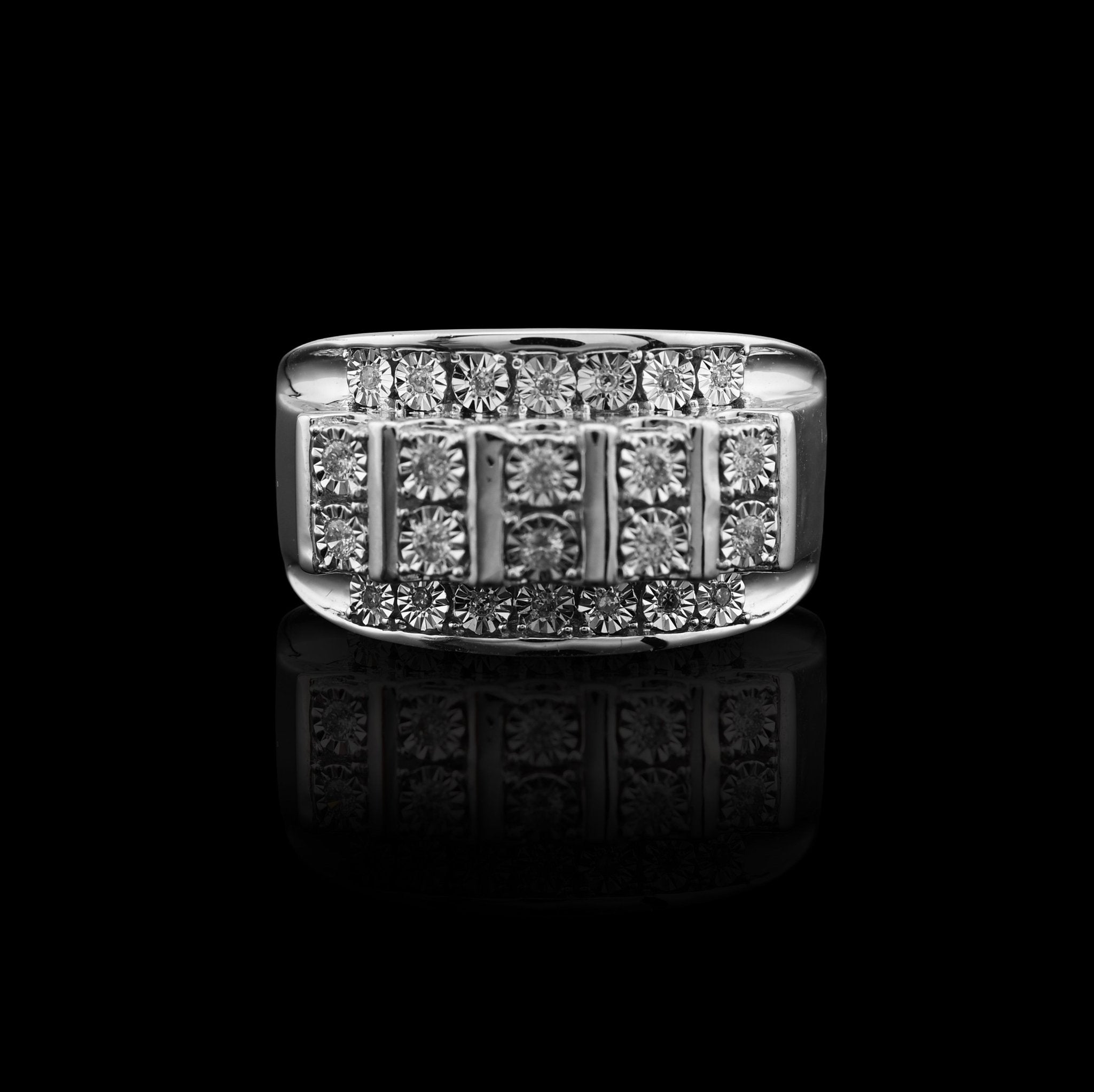 925 SS 0.25 CT Natural Diamond Illusion Rectangular Men Ring 13.8MM - Elite Jewelers - Rings