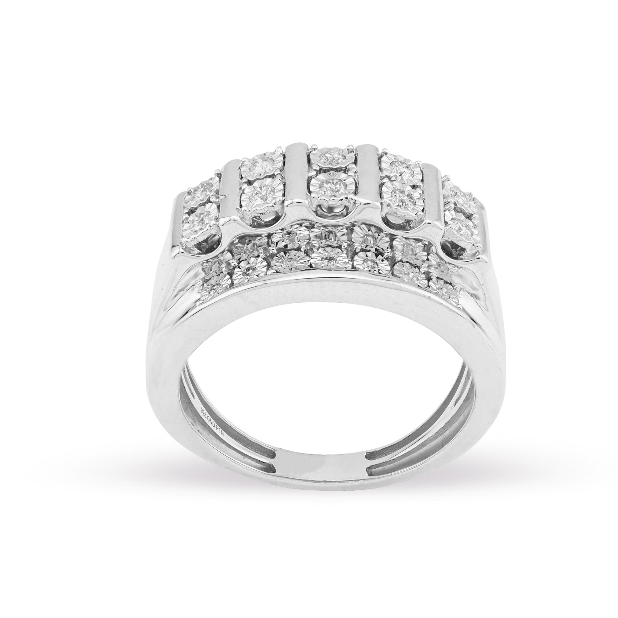 925 SS 0.25 CT Natural Diamond Illusion Rectangular Men Ring 13.8MM - Elite Jewelers - Rings