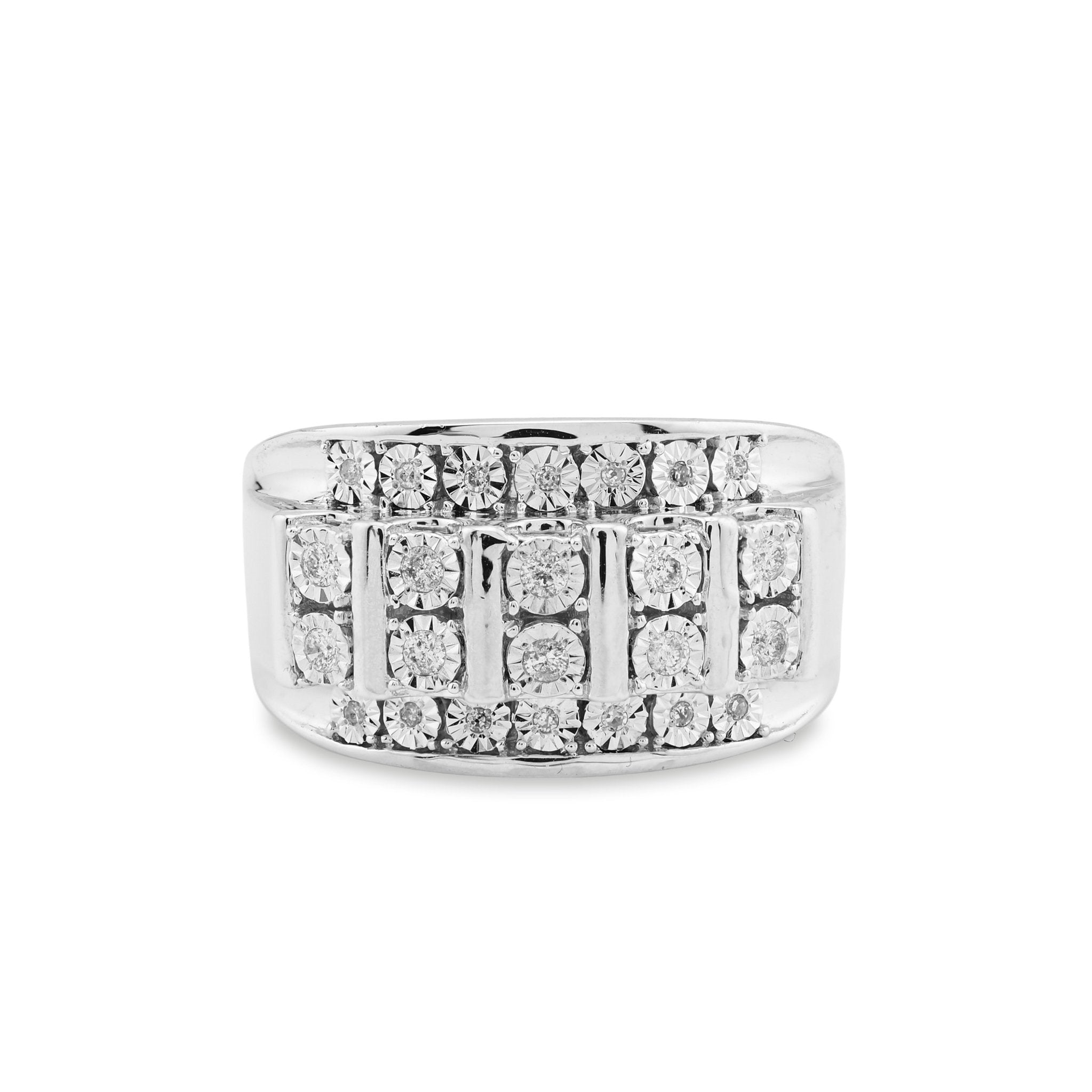 925 SS 0.25 CT Natural Diamond Illusion Rectangular Men Ring 13.8MM - Elite Jewelers - Rings