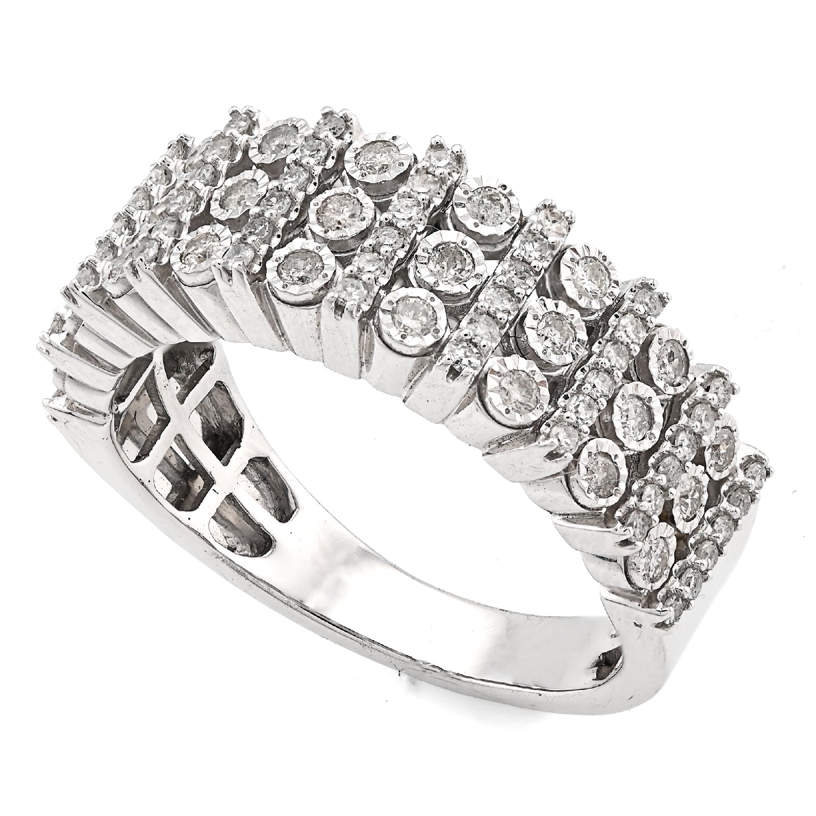 925 SS 0.75CT Multi - Column Illusion Natural Diamond Men Band - Elite Jewelers - Rings