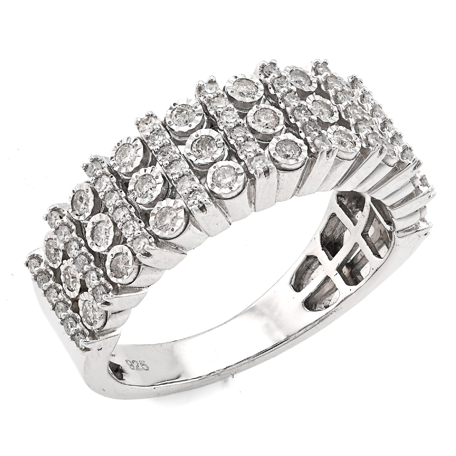 925 SS 0.75CT Multi - Column Illusion Natural Diamond Men Band - Elite Jewelers - Rings