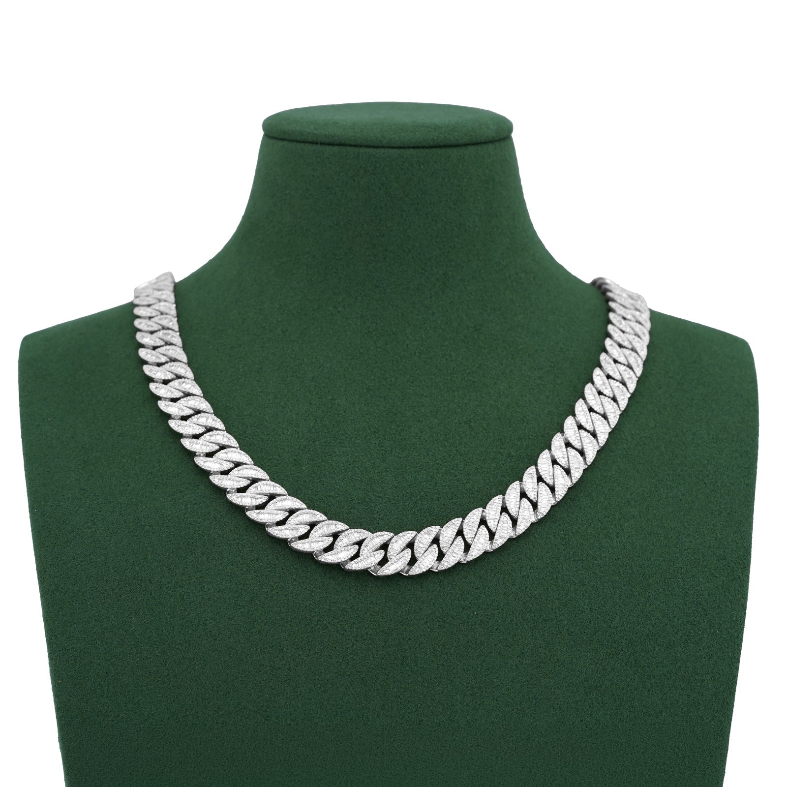 925 SS 11MM Baguette Centre Natural Diamond 22" Cuban Link Chain - Elite Jewelers-Necklaces