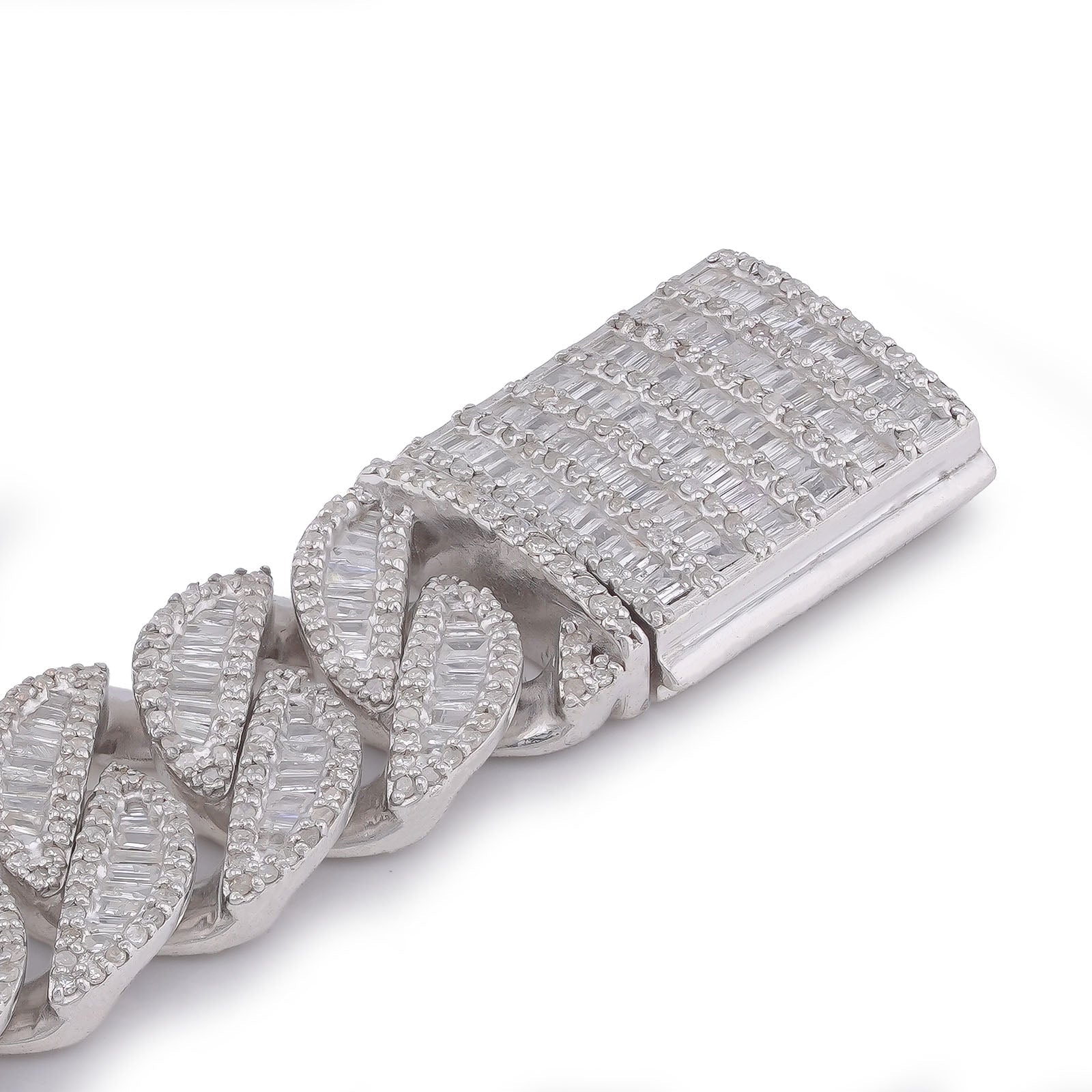 925 SS 11MM Natural Diamond Baguette Centre Row Cuban Link 4.375CT 8" Men Bracelet - Elite Jewelers-Bracelets