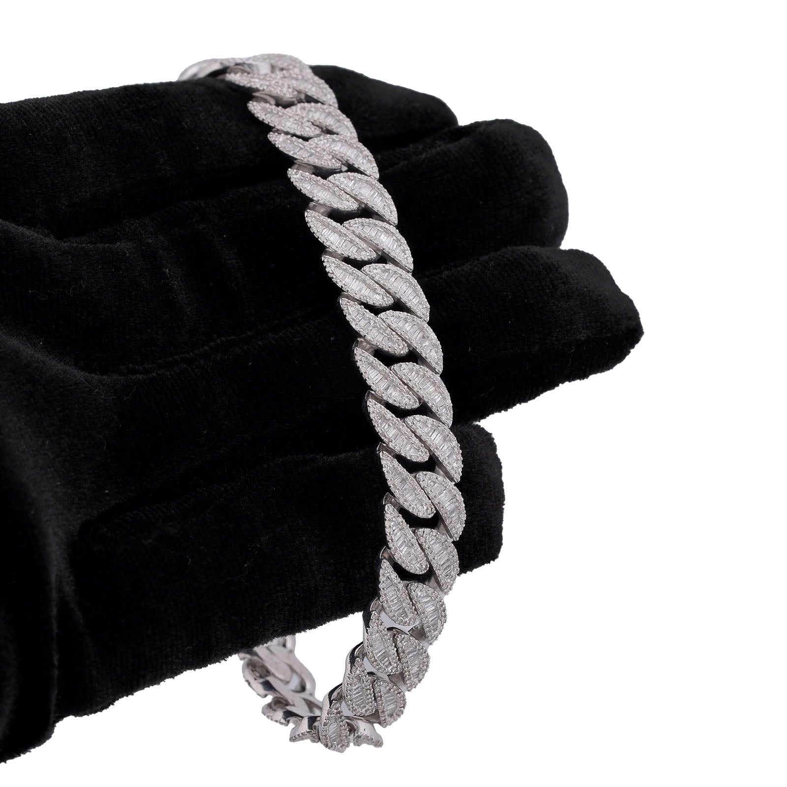925 SS 11MM Natural Diamond Baguette Centre Row Cuban Link 4.375CT 8" Men Bracelet - Elite Jewelers-Bracelets