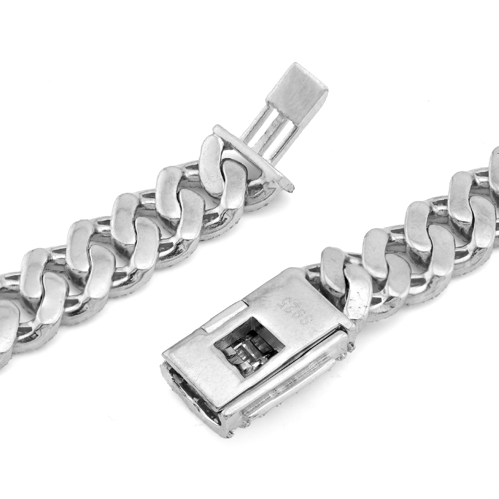 925 SS 16.25CT Natural Diamond Baguette Cuban Link 12MM Men Chain 22" Necklace - Elite Jewelers-Necklaces