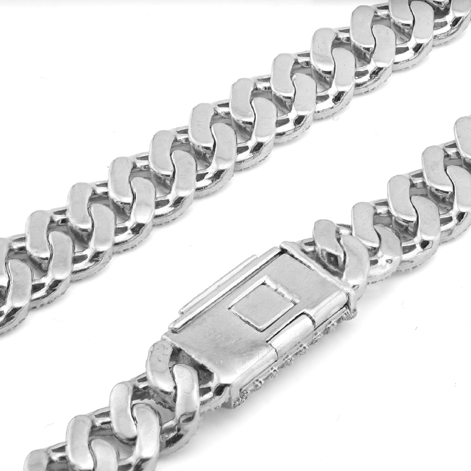 925 SS 16.25CT Natural Diamond Baguette Cuban Link 12MM Men Chain 22" Necklace - Elite Jewelers-Necklaces
