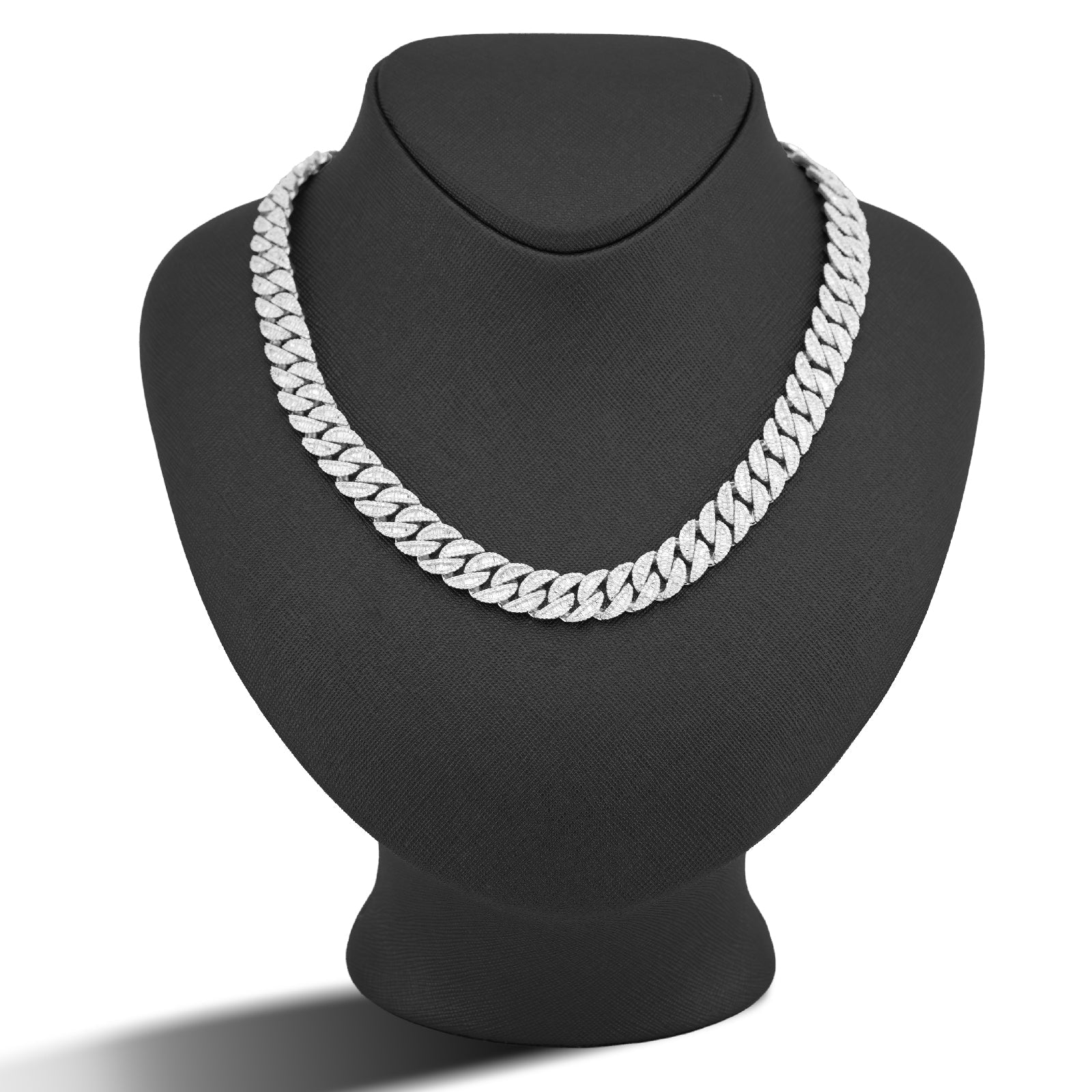 925 SS 16.25CT Natural Diamond Baguette Cuban Link 12MM Men Chain 22" Necklace - Elite Jewelers-Necklaces