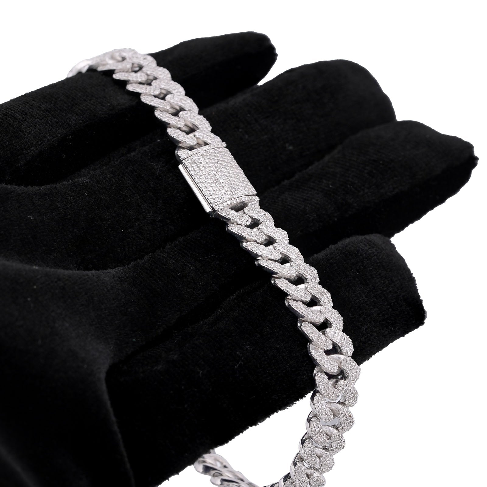 925 SS 3.625CT Natural Diamond 8MM Round Cuban Link Men Women 8" Bracelet - Elite Jewelers-Bracelets