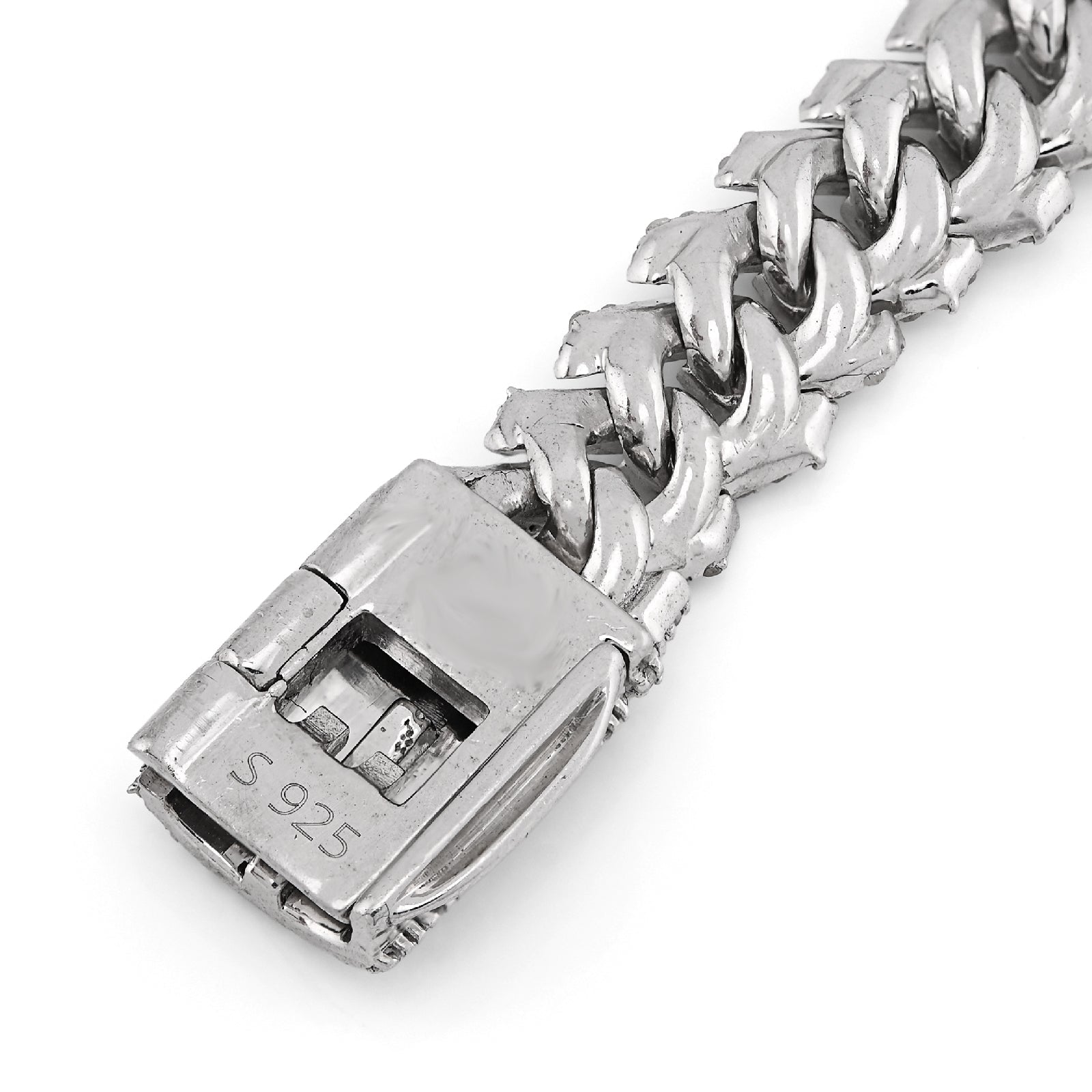 925 SS 4.28CT Natural Diamond Snake Cuban Link 8MM Mens 8" Bracelet 23.5g - Elite Jewelers - Bracelets