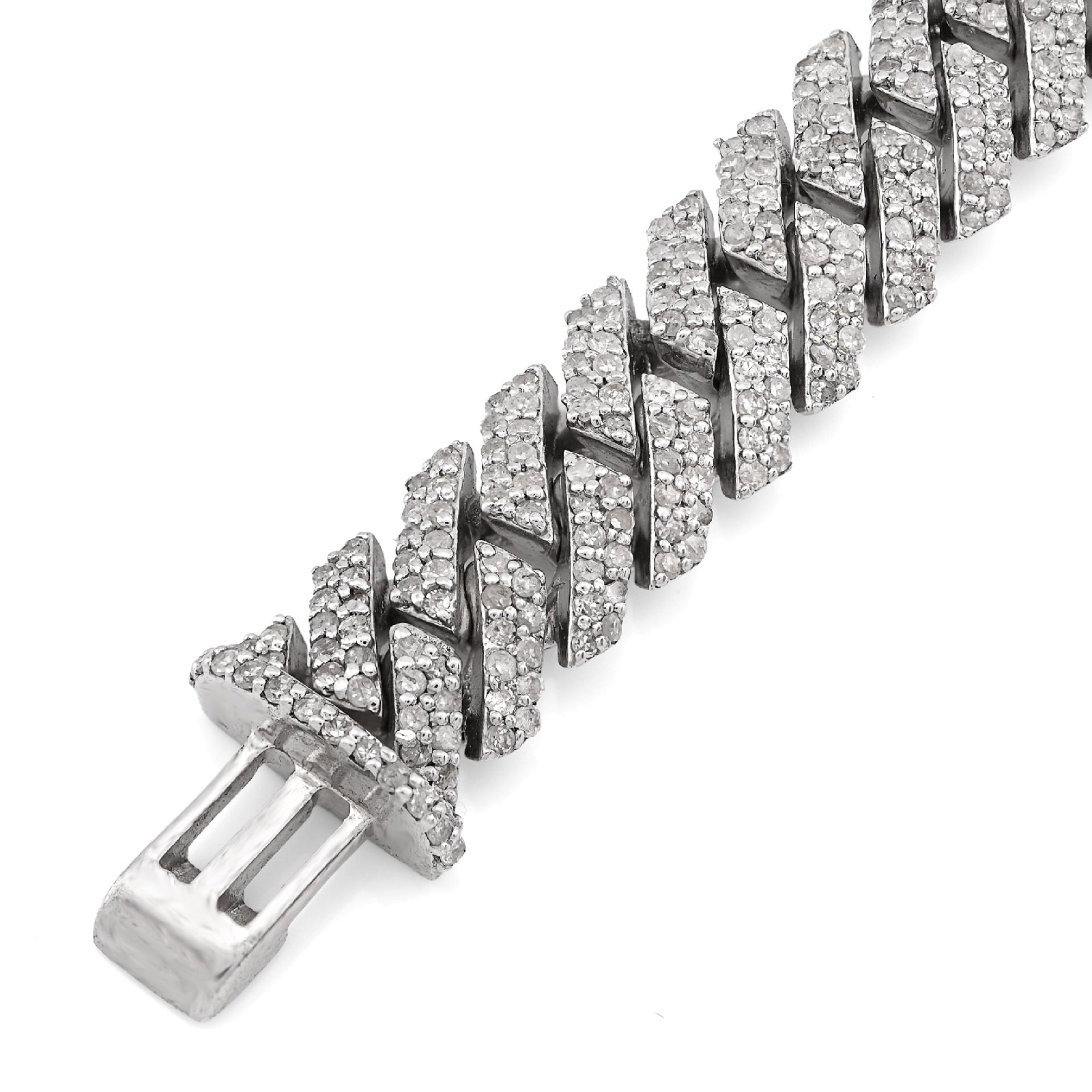925 SS 4.28CT Natural Diamond Snake Cuban Link 8MM Mens 8" Bracelet 23.5g - Elite Jewelers - Bracelets